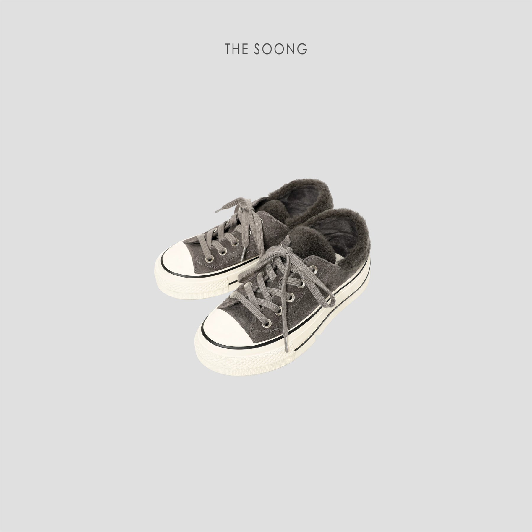 THESOONG/Furry canvas shoes classic washed calf suede wool lining versatile canvas shoes 8056