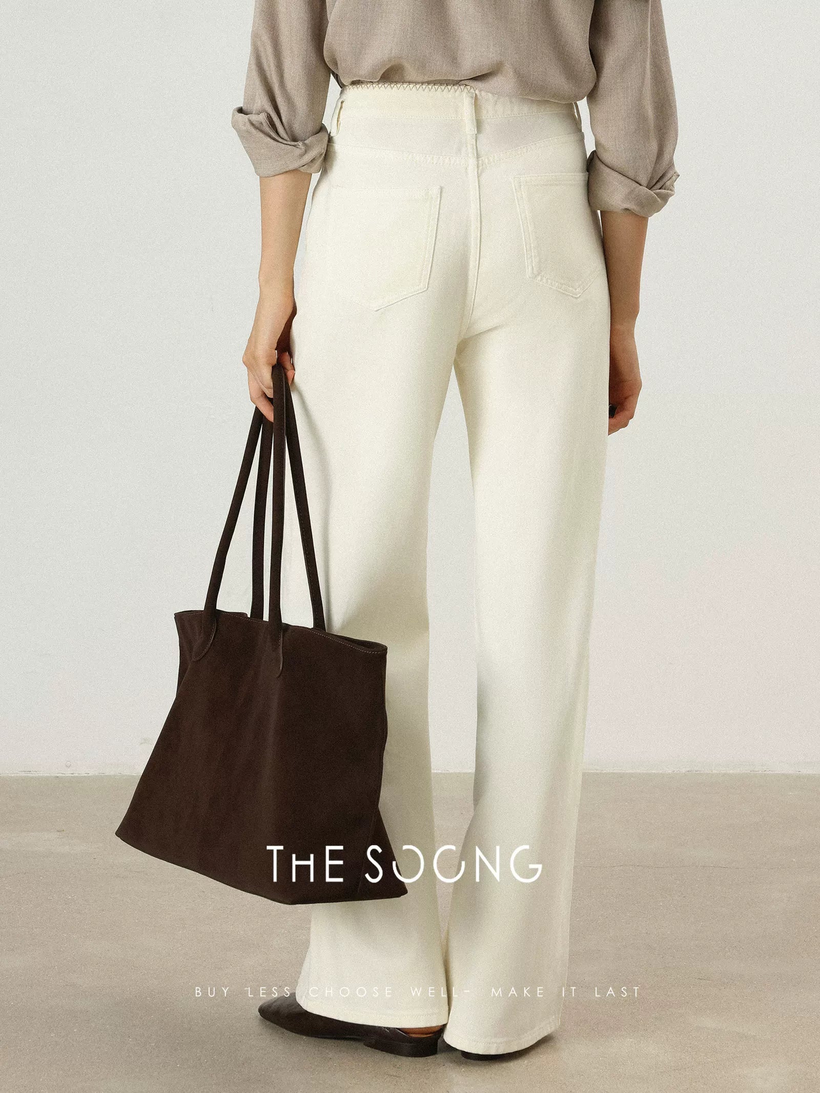 THESOONG/Bud Flower Pants Pure Cotton 11.5 Angao Milled Sand-Washed Mid-Rise Zipper Jeans for Women 6852