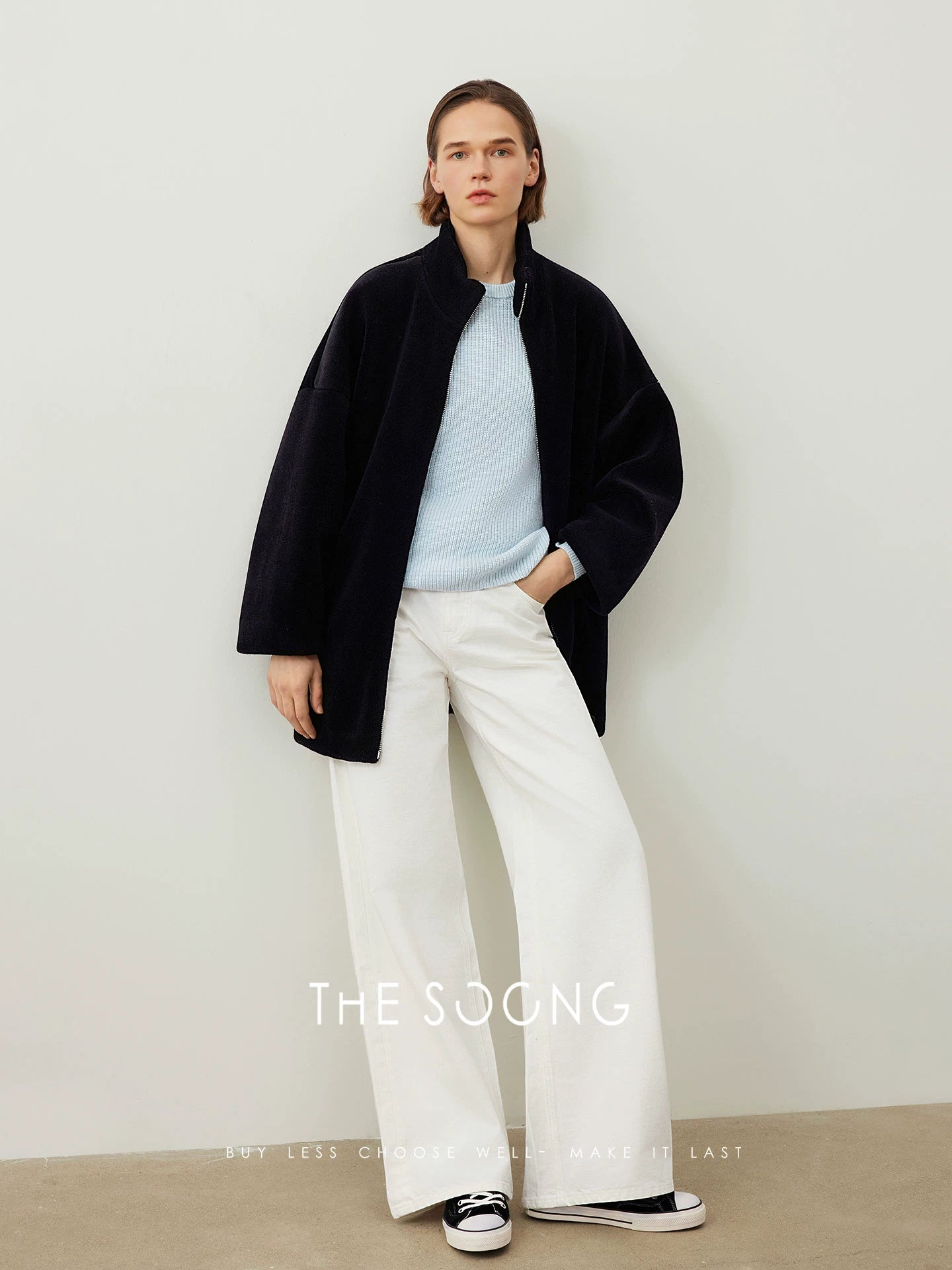 THESOONG/High-Density Pure Cotton White Jeans Women Washed Soft Casual Straight-Leg Long Pants 7568