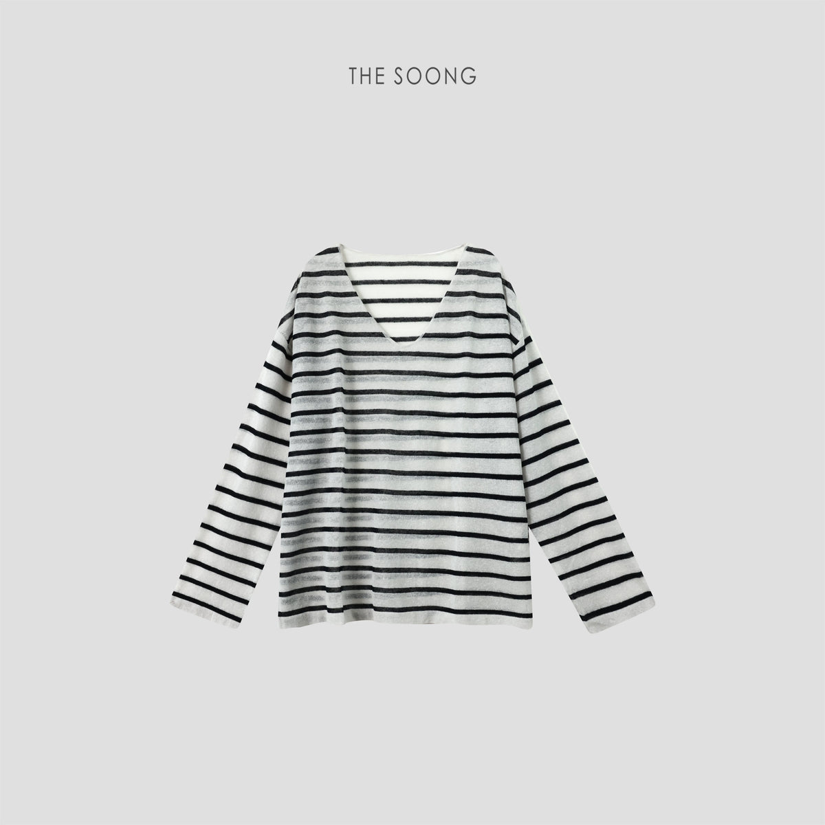 THESOONG/French Lazy Linen Blend V-Neck Striped Loose Breathable Thin Knitwear Jacket for Women 9127