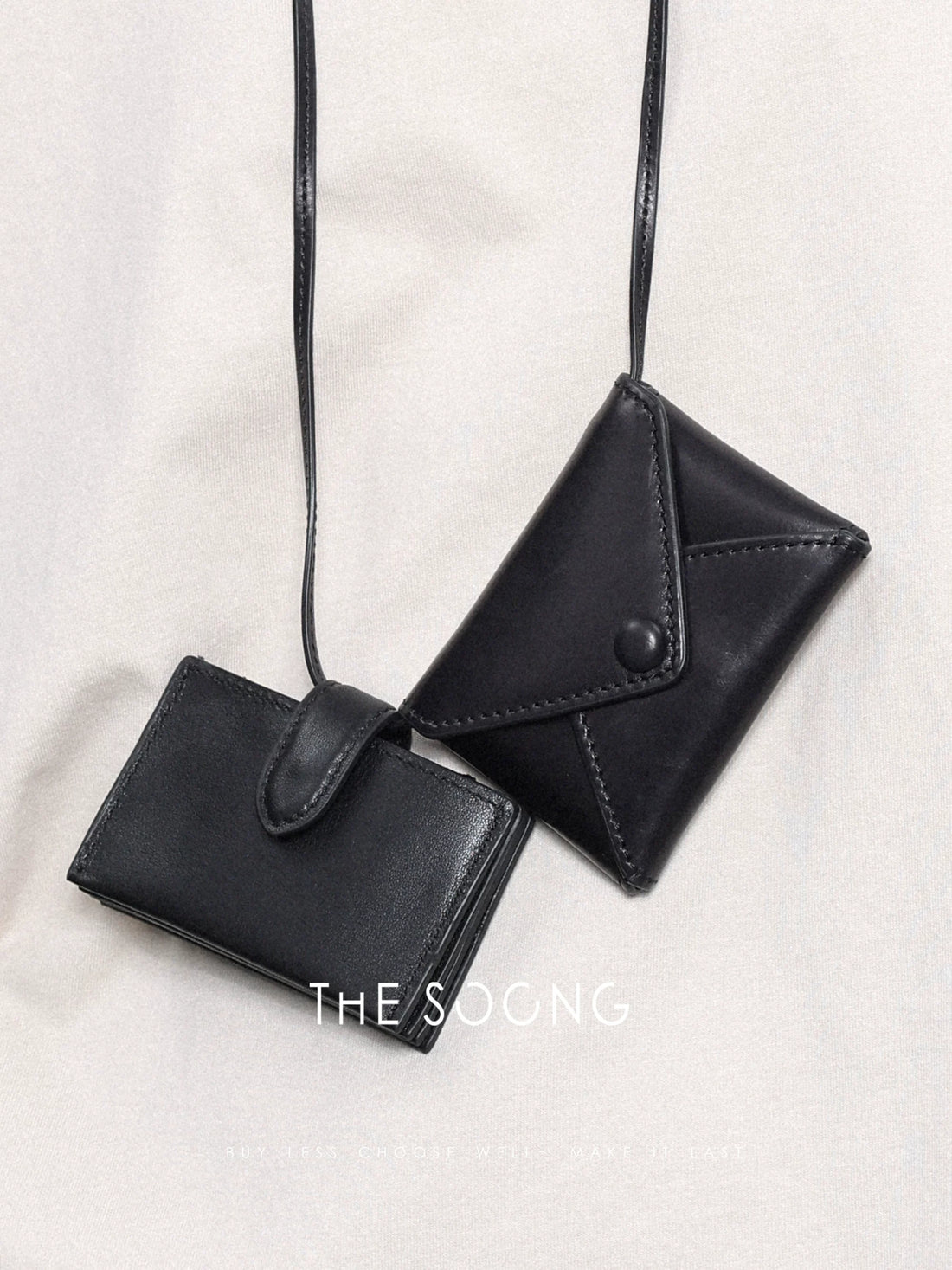 THESOONG/first-layer calf black lightweight neck-hanging stylish new women's earphone card holder