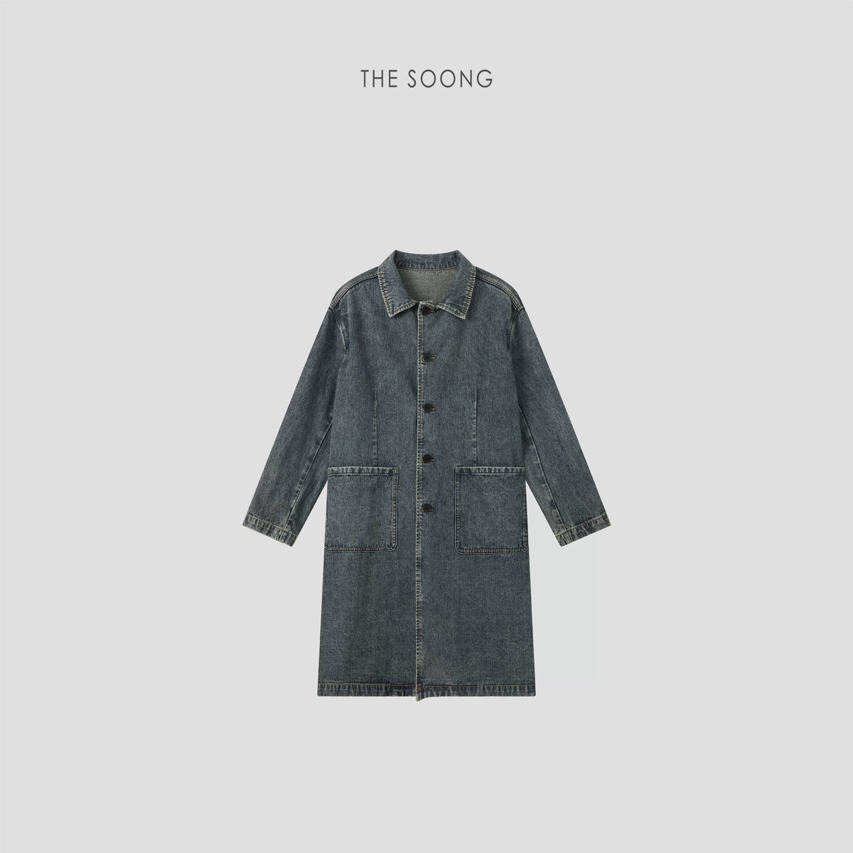THESOONG/Spring New Long Over-the-Knee Denim Jacket Women Loose Fit Slimming Long Sleeve HBNZ8363