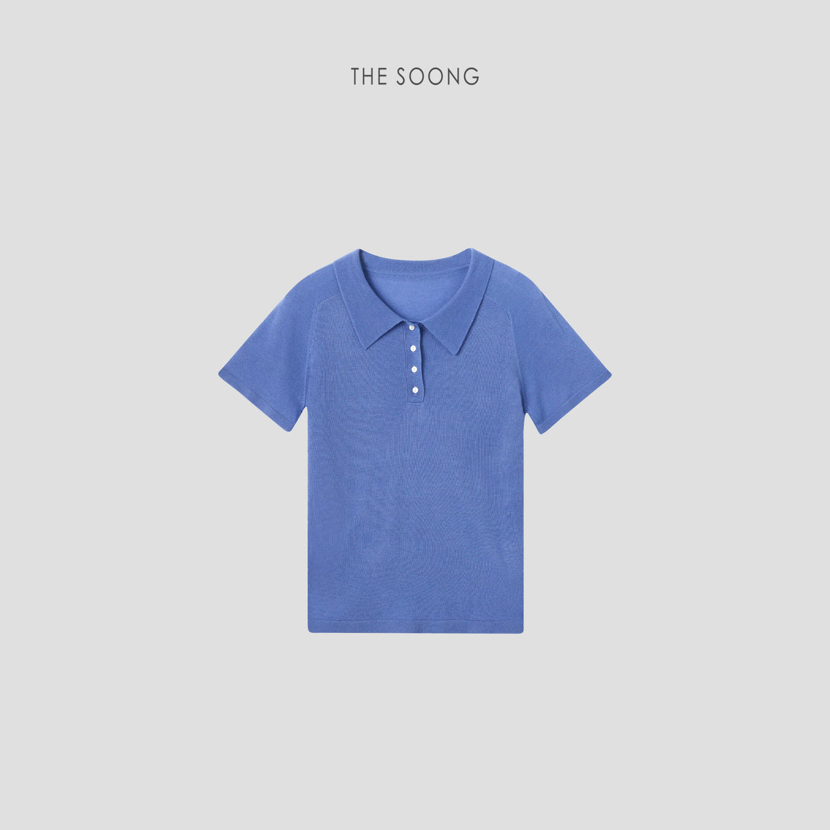 THESOONG/Blue Mood Henry Cashmere and Mulberry Silk Stretch Textured Short Sleeve Polo T-Shirt 6539