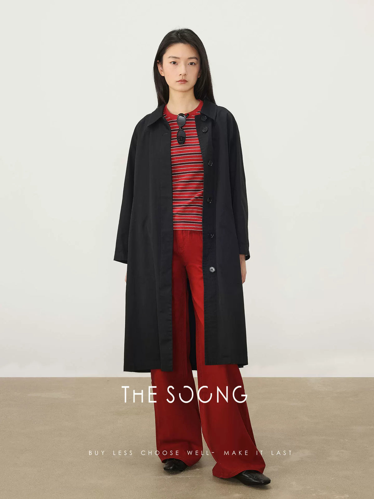 THESOONG/Pure Cotton Thin Straight-Leg Jeans for Women, Atmospheric Red High-Waisted Slimming HBNZ6859