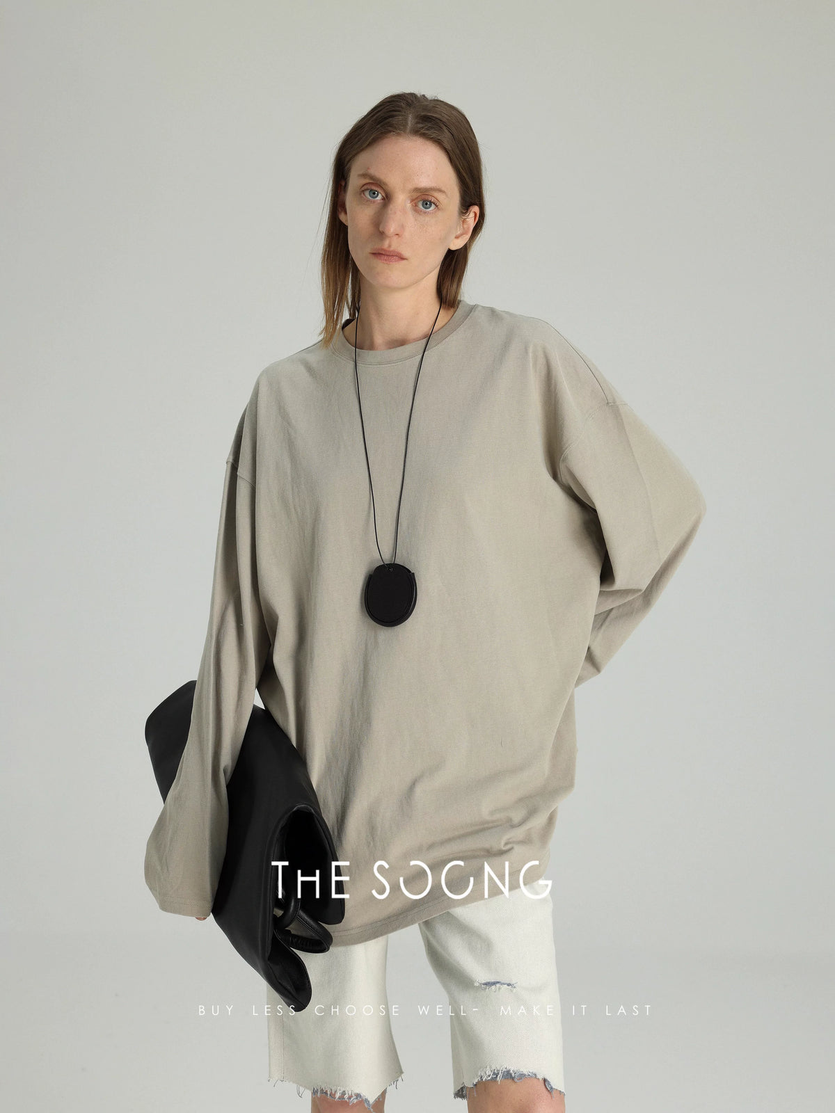 THESOONG/Super Comfortable Butt-Covering T Long Sleeve T-Shirt, Women's Long Loose Minimalist Top 6124