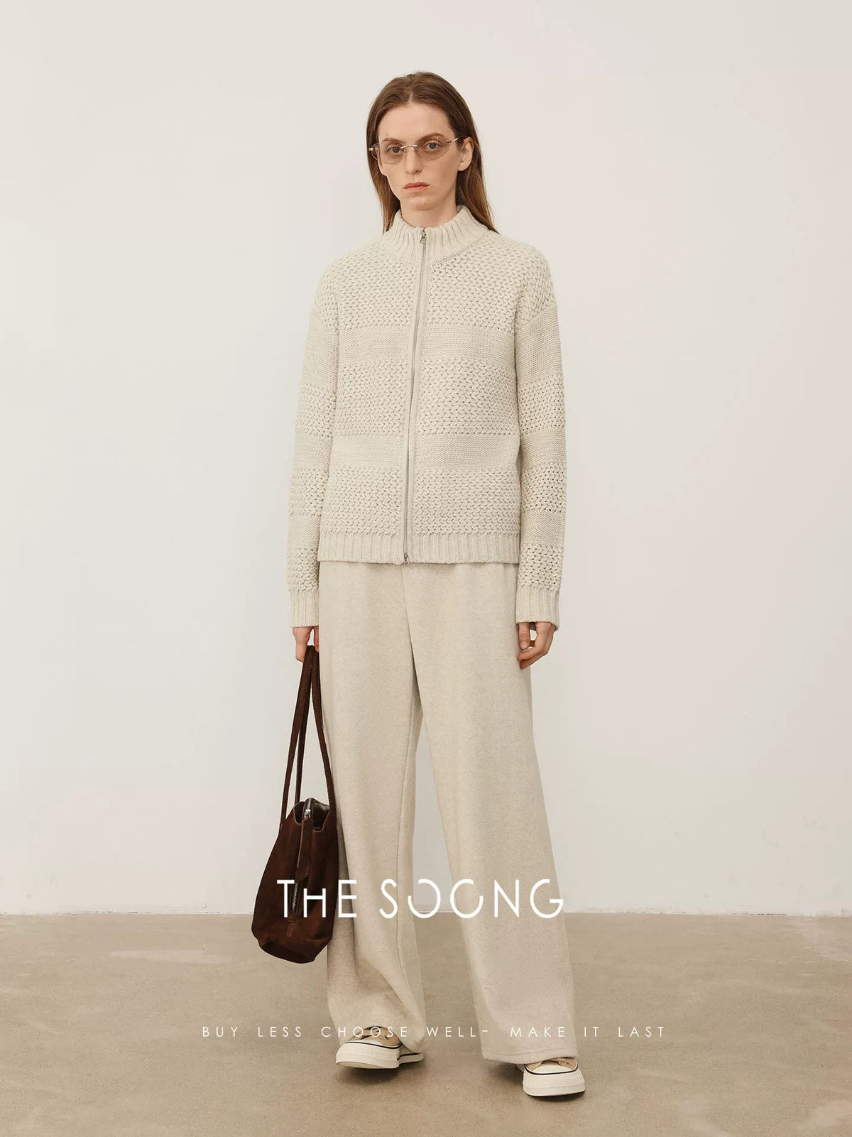 THESOONG/Visual Luxury Feel, Multiple Needle Interwoven Delicate Texture Round Neck Wool Sweater Jacket, Women 7982