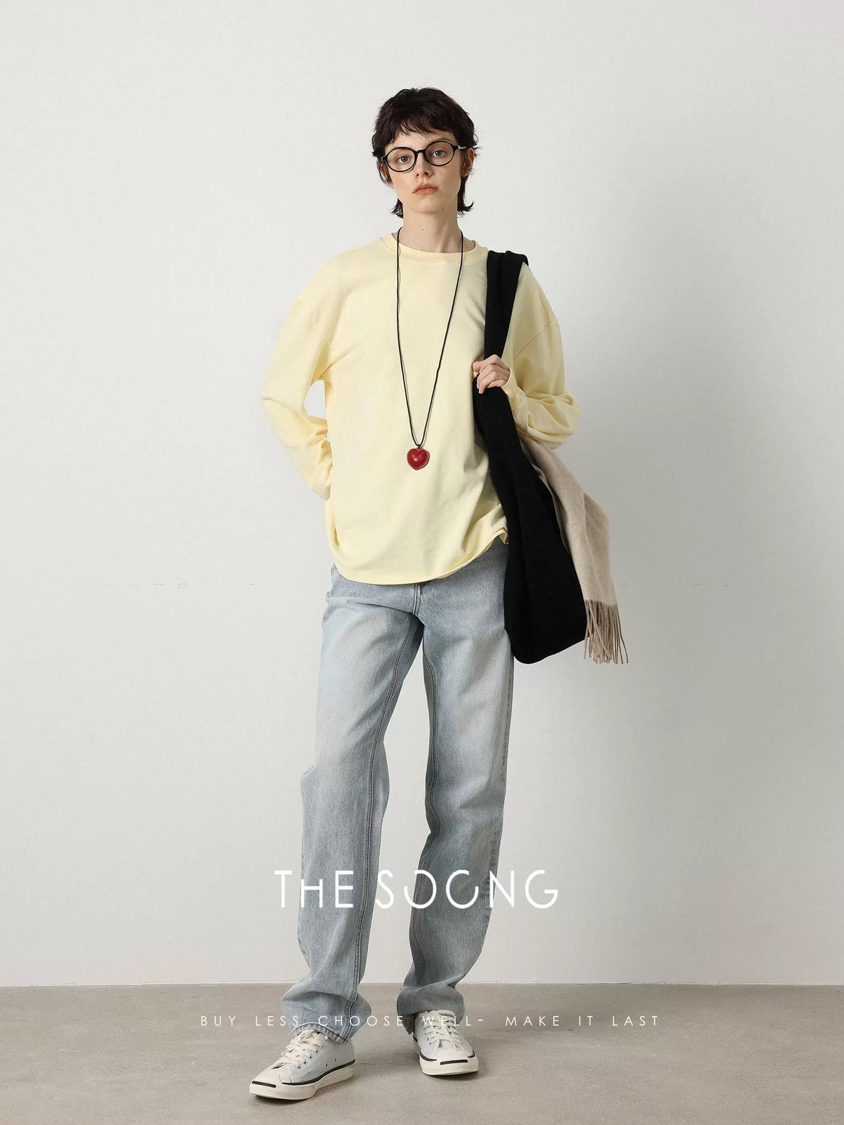 THESOONG/ 40-count glutinous rice plush simple versatile basic crewneck T-shirt warm comfortable base sweatshirt for women