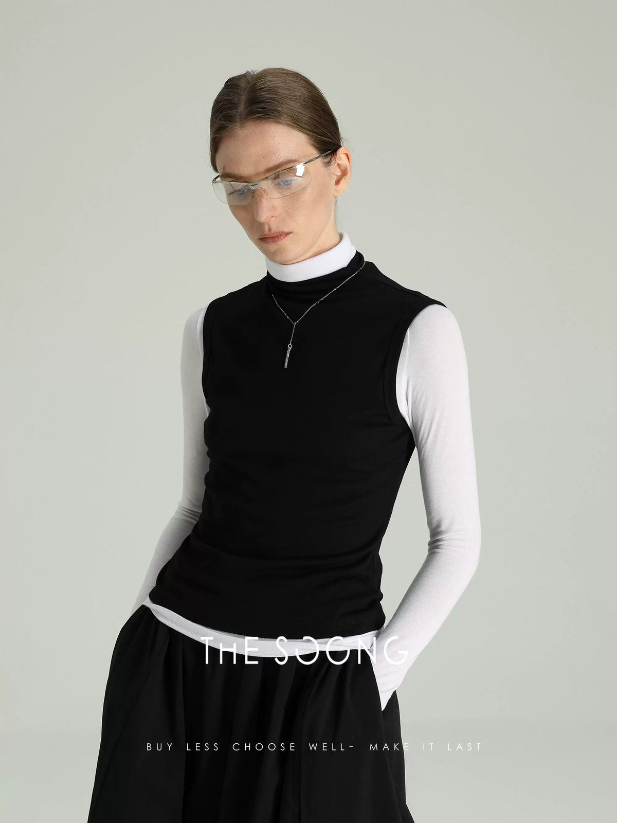 THESOONG/Minimal Moment Spring/Summer Knitted High-Neck Vest Comfortable Sleeveless Top for Women 6491
