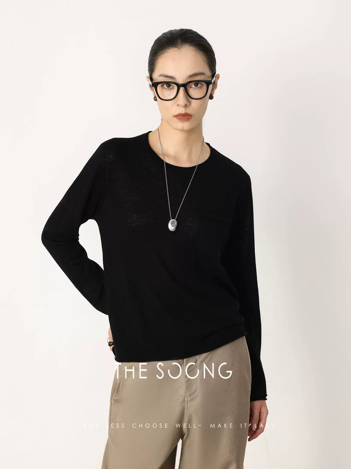 THESOONG/Spring New Arrival Wool 100% Base Shirt Crew Neck Long Sleeve Semi-High Collar Soft HWMY8490