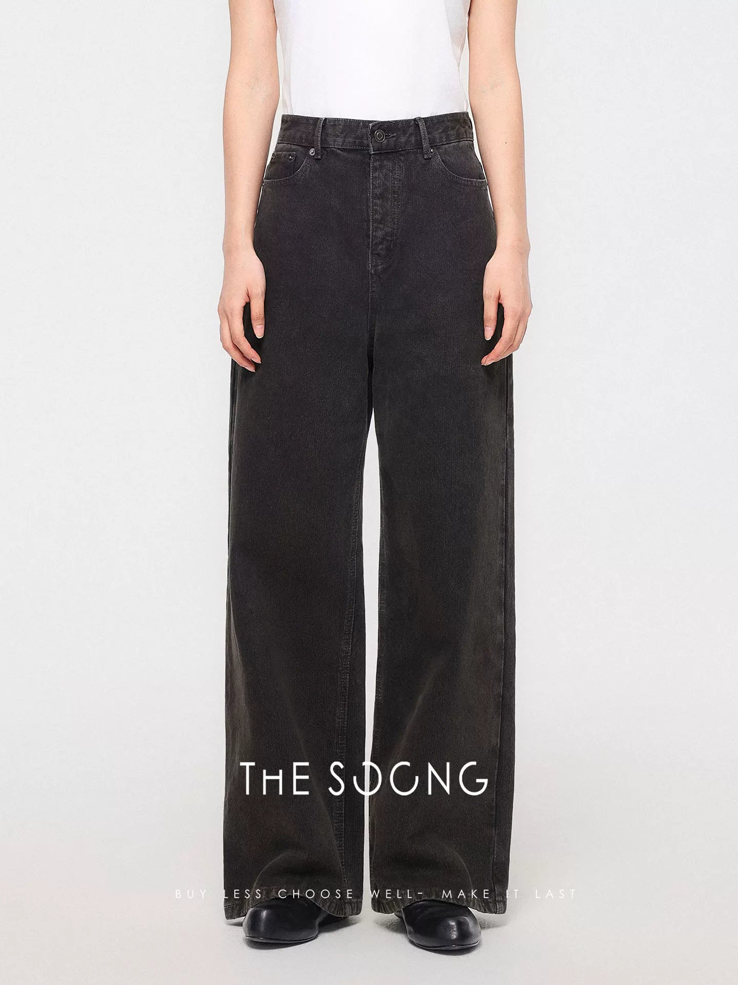 THESOONG / Custom Fabric 100% Pure Cotton Autumn and Winter Women's Vintage Mid-Rise Zipper Non-Stretch Jeans 8166