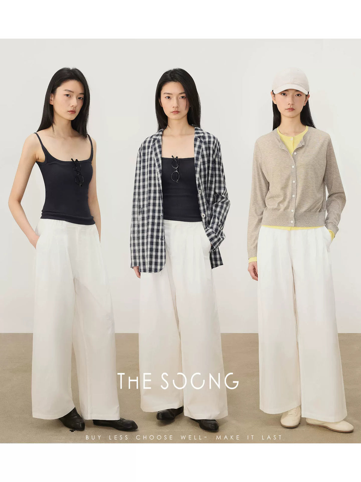 THESOONG / Spring Tencel Linen Casual Pants Women Petite White Straight Casual Trousers Mid-waist 7545