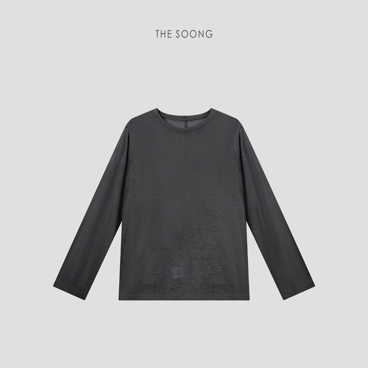 THESOONG/Tactile Aesthetics: 100% Pure Wool, Finely Textured, Lightweight Crew Neck Long-Sleeve T-Shirt 8669