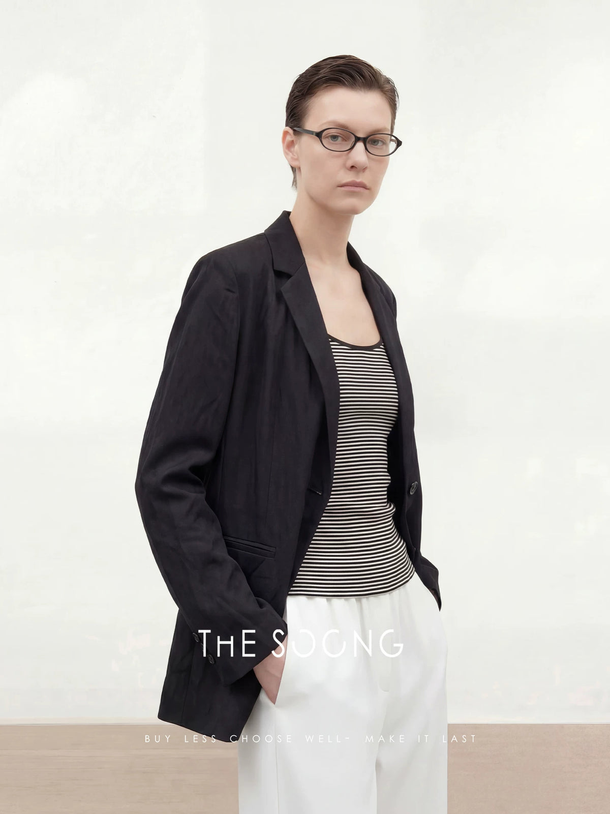 THESOONG/Lazy silhouette heavy Italian natural wrinkle black women's blazer 8636