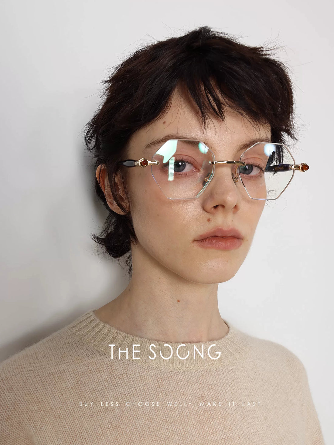 THESOONG/Genteel Degenerate light luxury literary style frameless glasses frame handmade design anti-blue light glasses