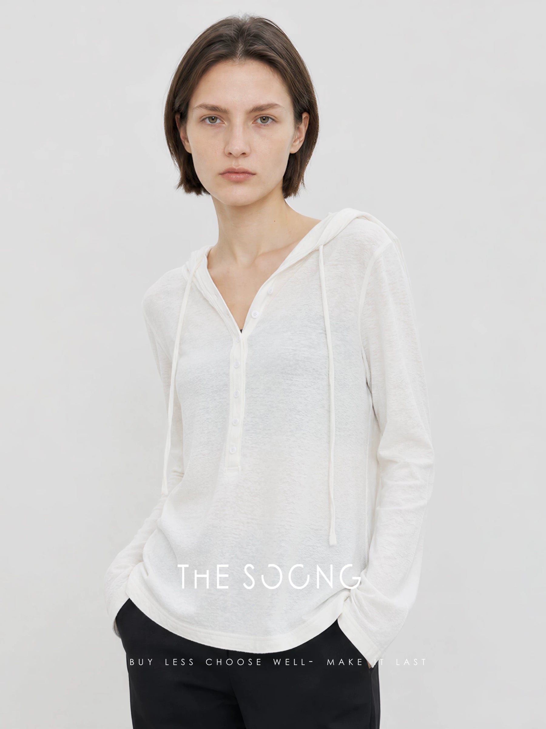 THESOONG / Henry shirt, further upgraded hemp blend white Henry shirt, casual top for women