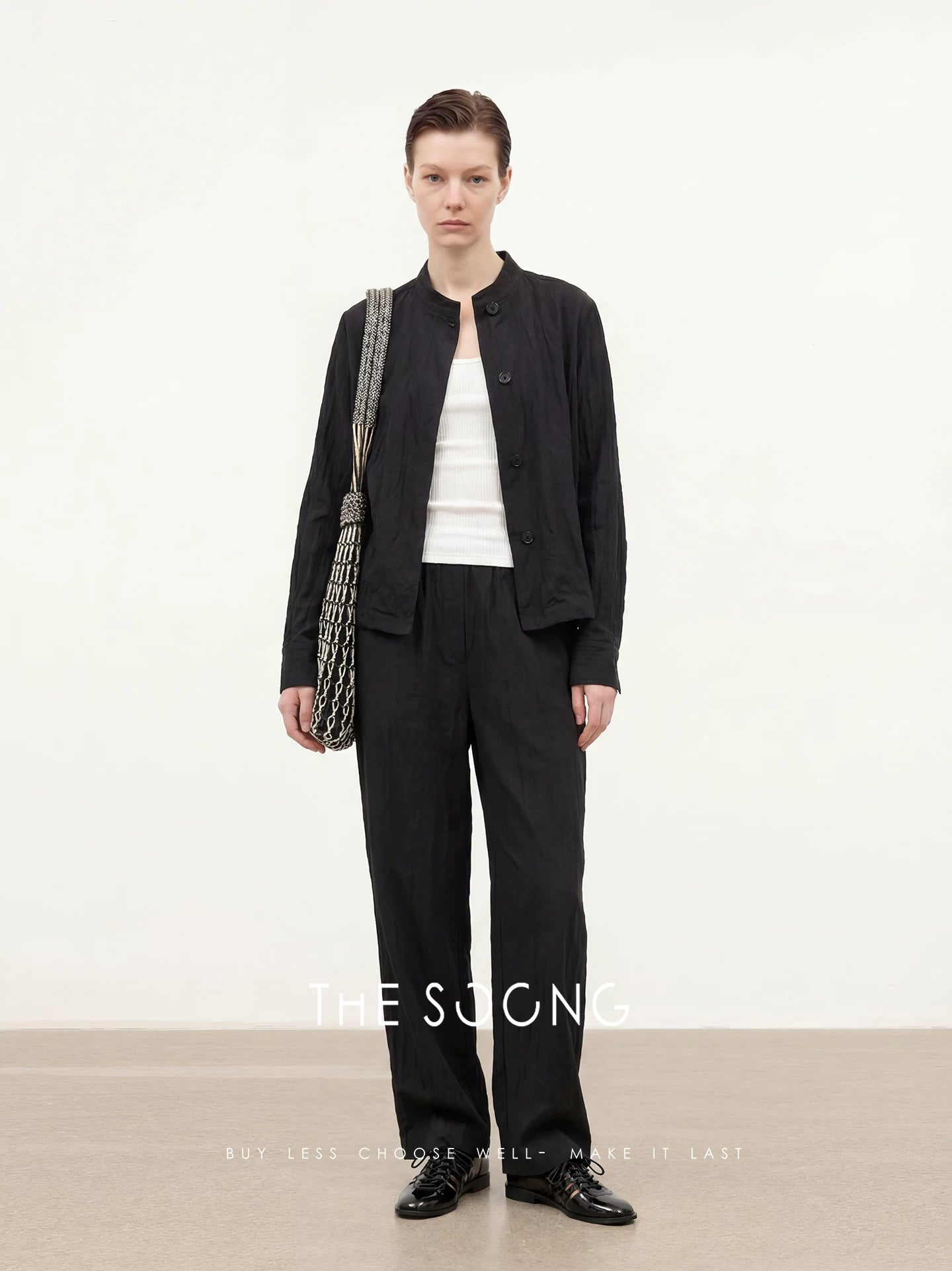 THESOONG/Minimalist silhouette stand collar single-breasted drop shoulder long sleeve shirt thin women's jacket 8601