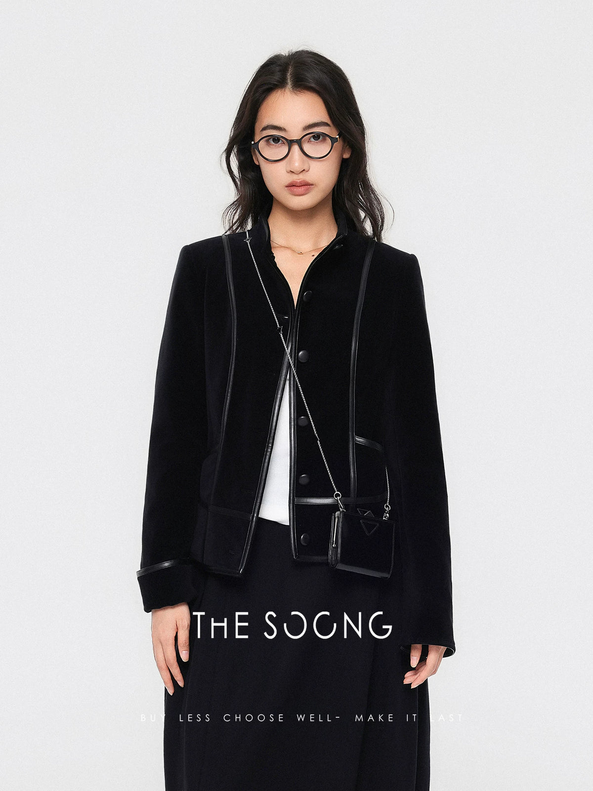 THESOONG/Autumn/Winter Women's Vintage Split-Line Slim Short Shoulder Stand Collar Velvet Cotton Jacket 7774