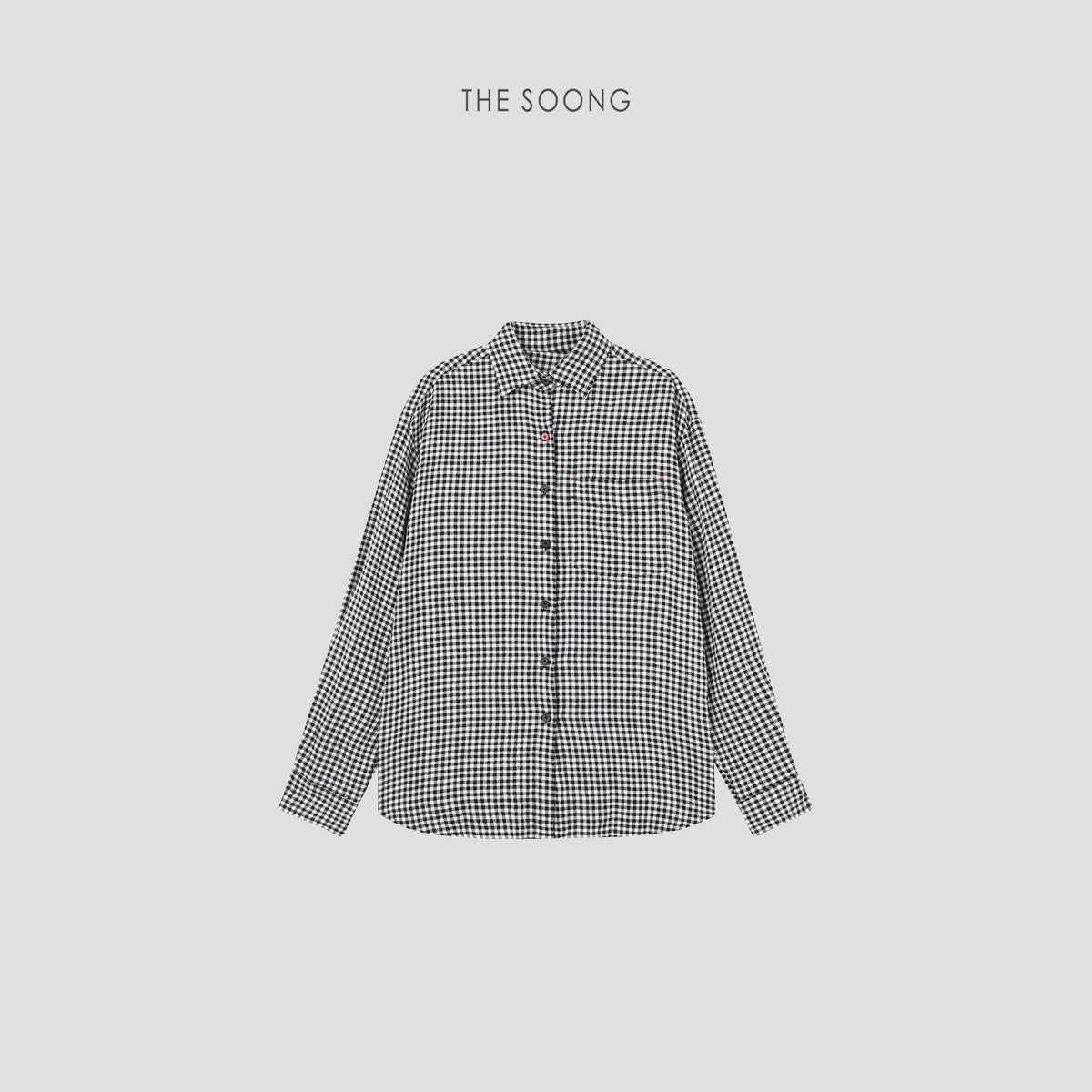 THESOONG/Everlasting classic 100% cotton lightly pleated polo collar women's plaid shirt jacket 4879