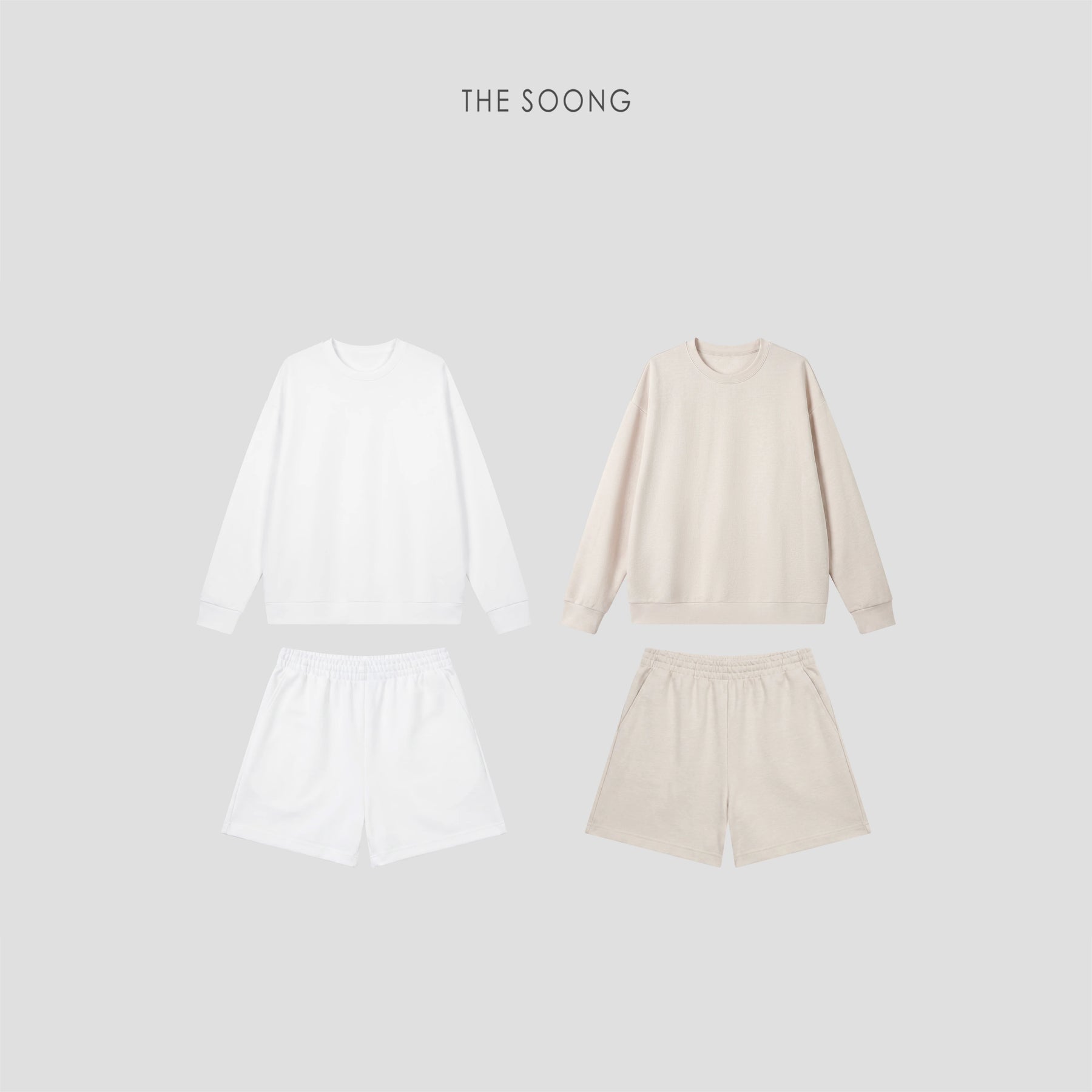 THESOONG/Relaxed Daily, Textured Round-Neck Dropped Shoulder Sweatshirt and Shorts Set for Women 8864
