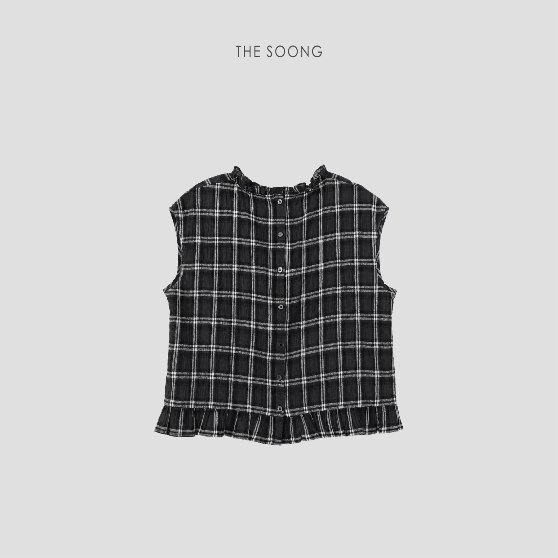 THESOONG/Yarn-Dyed Plaid Summer 100% Pure Cotton Wrinkled Split Double-Sided Vest Top for Women 9215