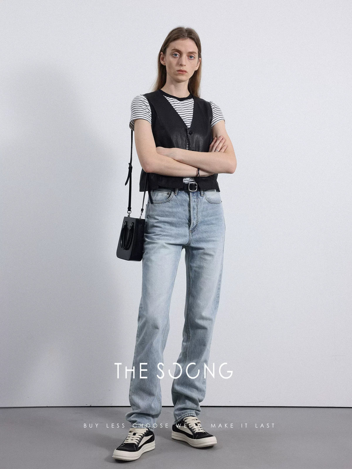 THESOONG / Classic Stonewashed Pants Retro Light Blue High-Waist Straight Slim Autumn Women’s Jeans