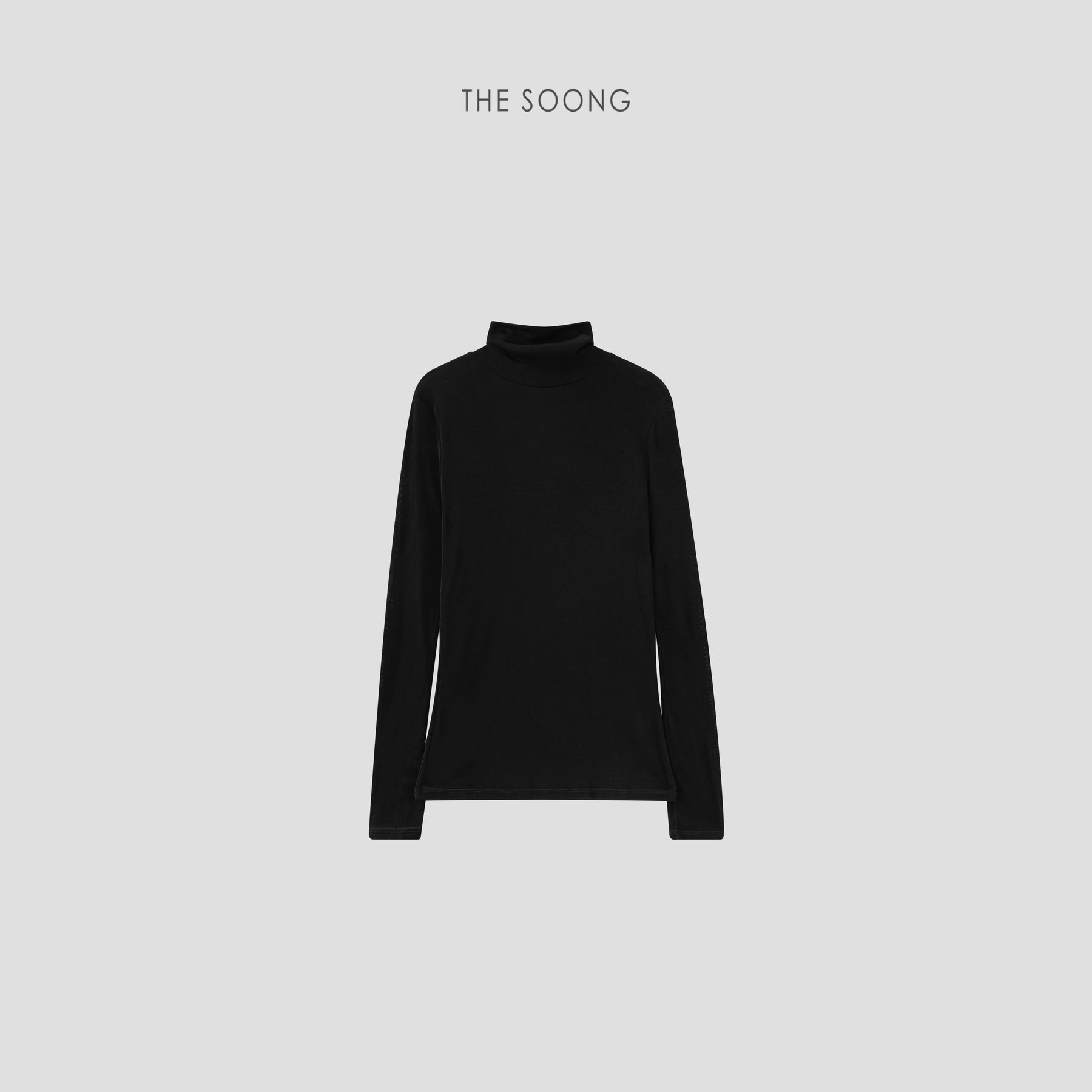 THESOONG/Classic Fashionable Acetate Soft Textured Black Turtleneck Slim Fit Base Top 7341