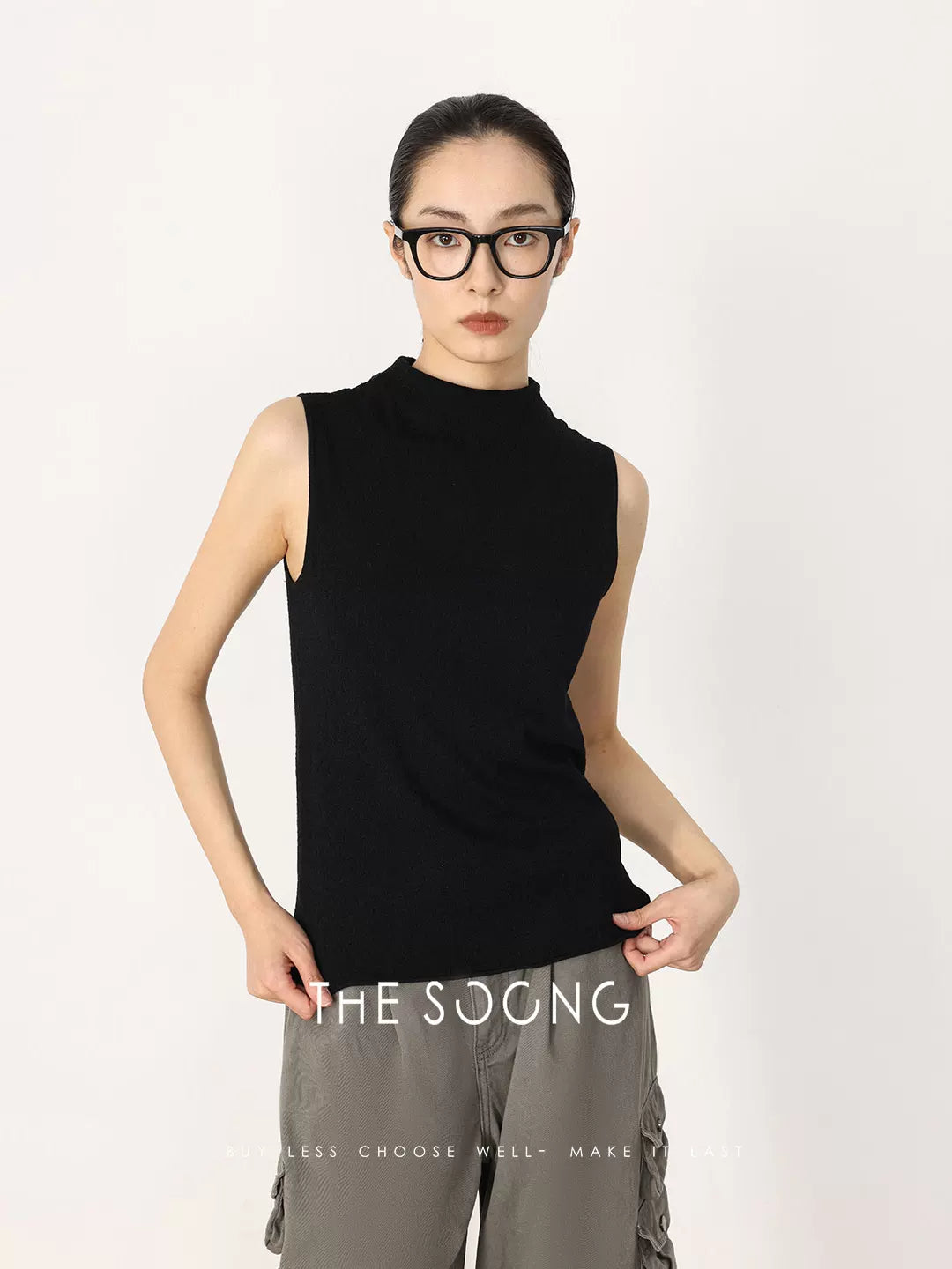 THESOONG / Spring New Sheep Wool Minimalist Sleeveless Half-high Collar Knitted Vest for Women HWMY8519