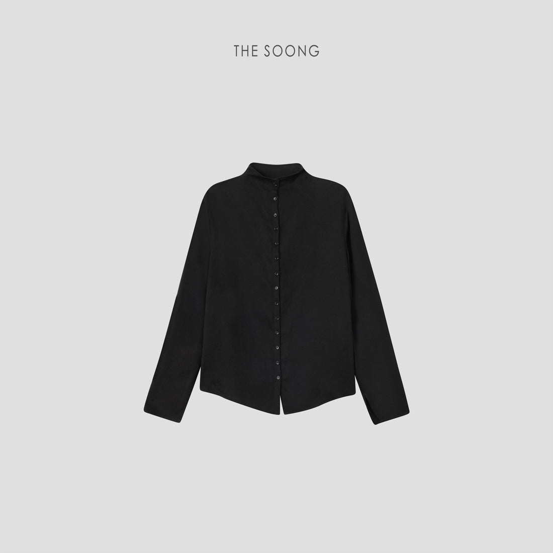 THESOONG / Spring New Classic Tencel Wool Lightweight Clever Black Stand-collar Shirt Short Jacket 7519