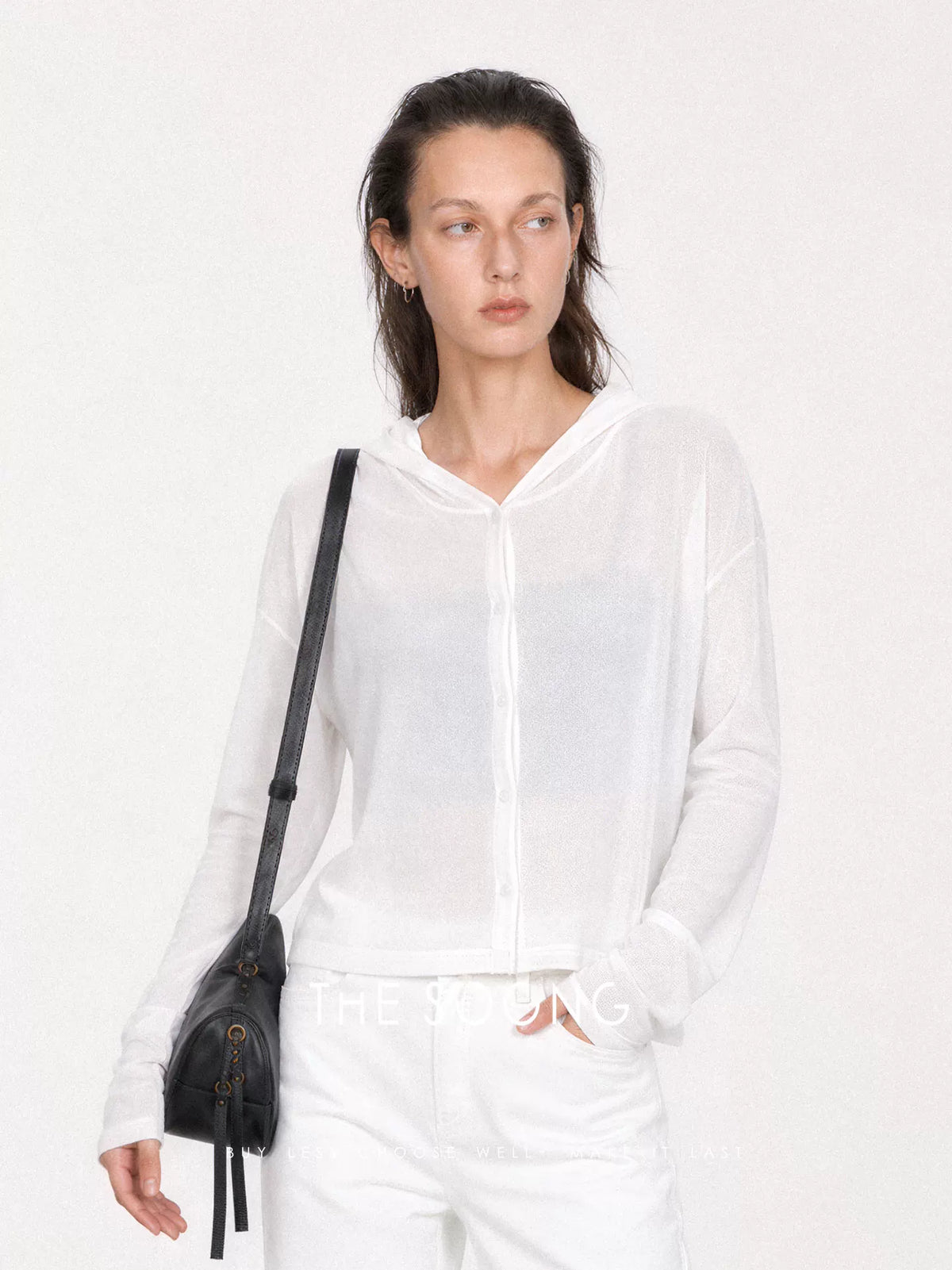 THESOONG/acetic acid knitted cardigan for women, summer cool thin breathable hooded air-conditioned sun-protective short jacket