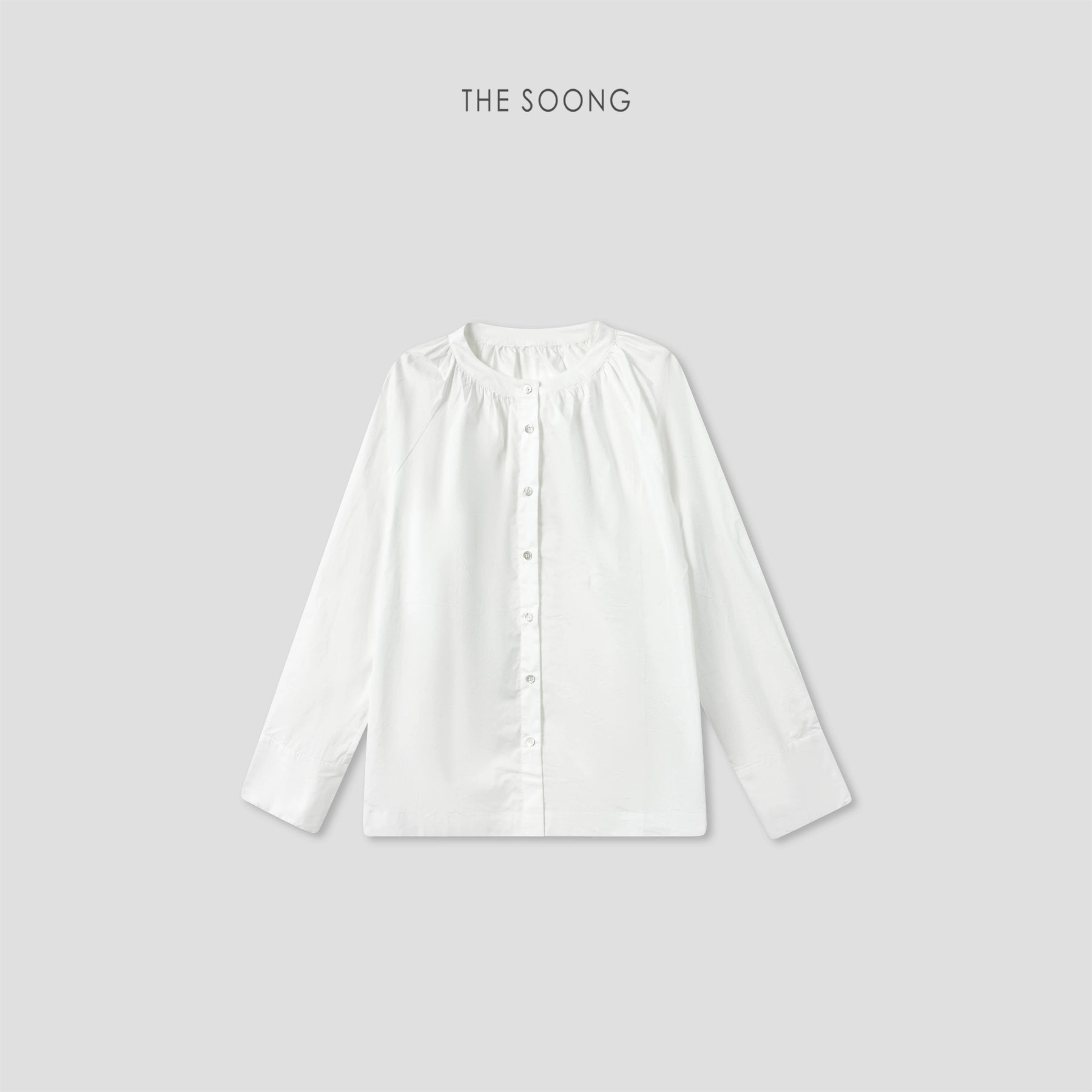 THESOONG/French romance imported 100% cotton poplin pleated summer round neck long sleeve shirt for women 9138