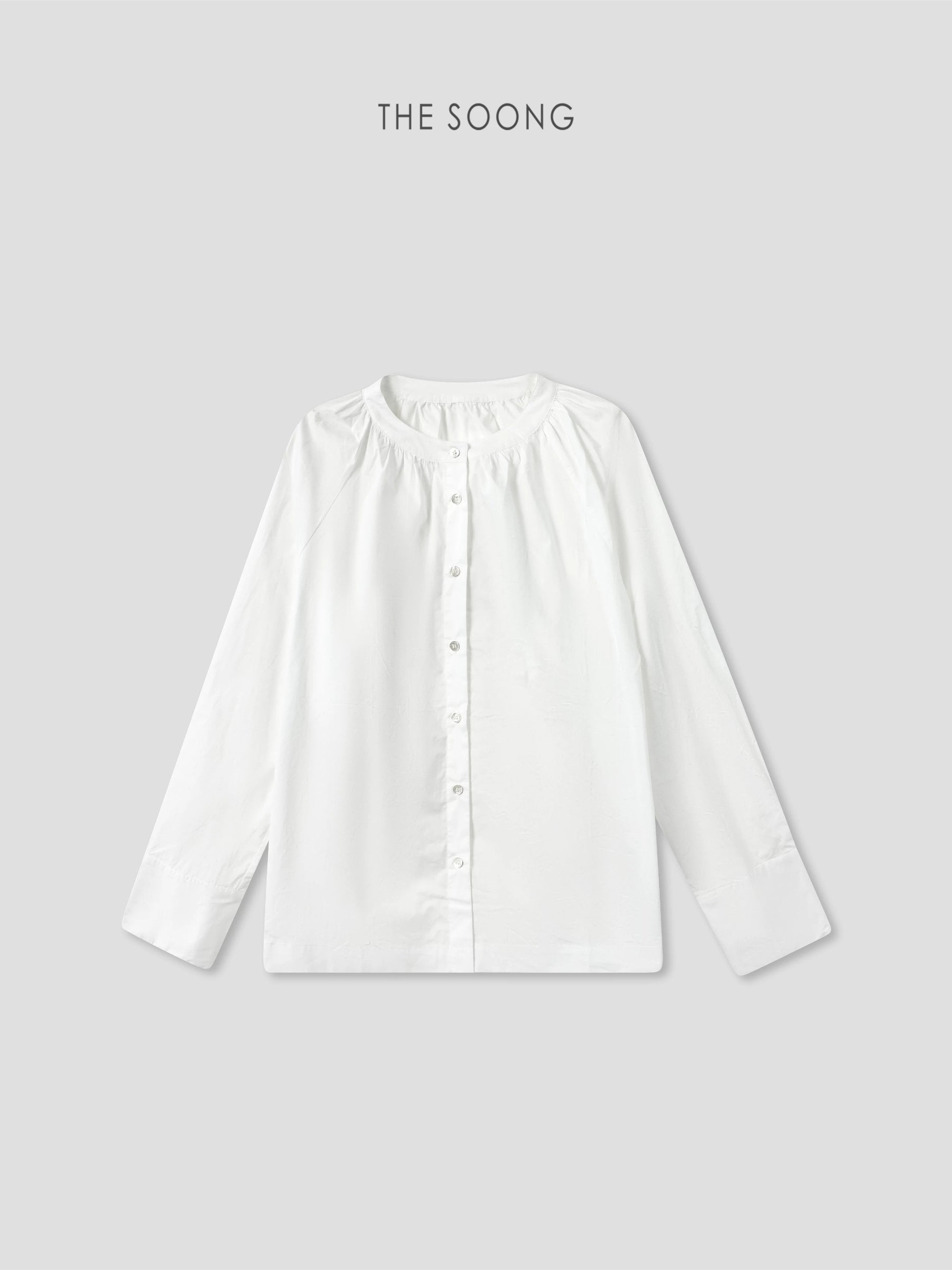 THESOONG/French romance imported 100% cotton poplin pleated summer round neck long sleeve shirt for women 9138