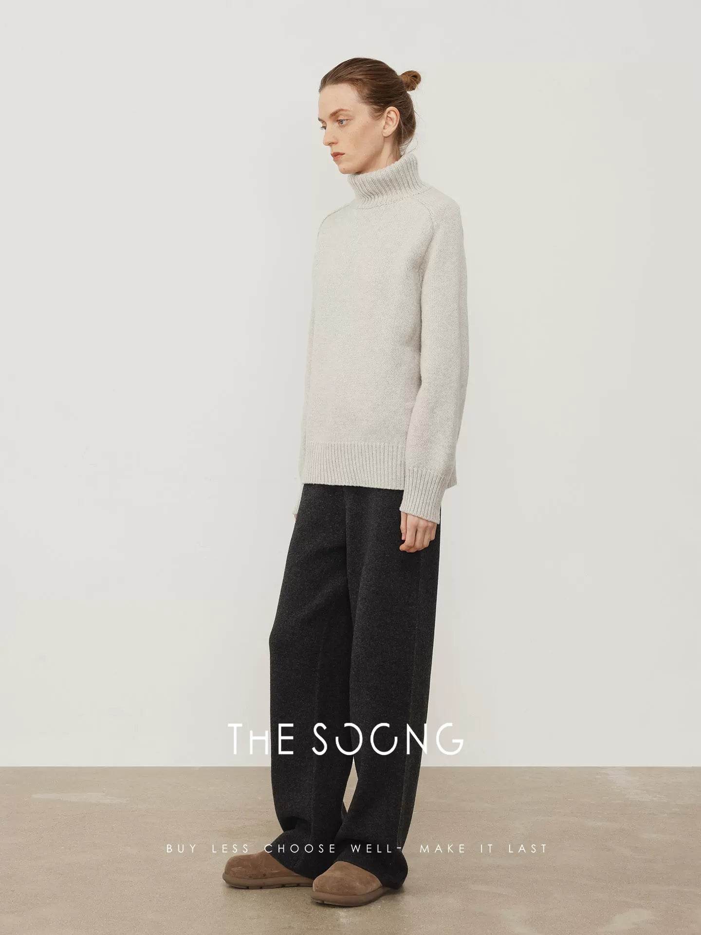 THESOONG/Flattering Woolen Pants Merino Wool Warm Matte Texture Elastic Mid-Waist Casual Pants for Women 8272