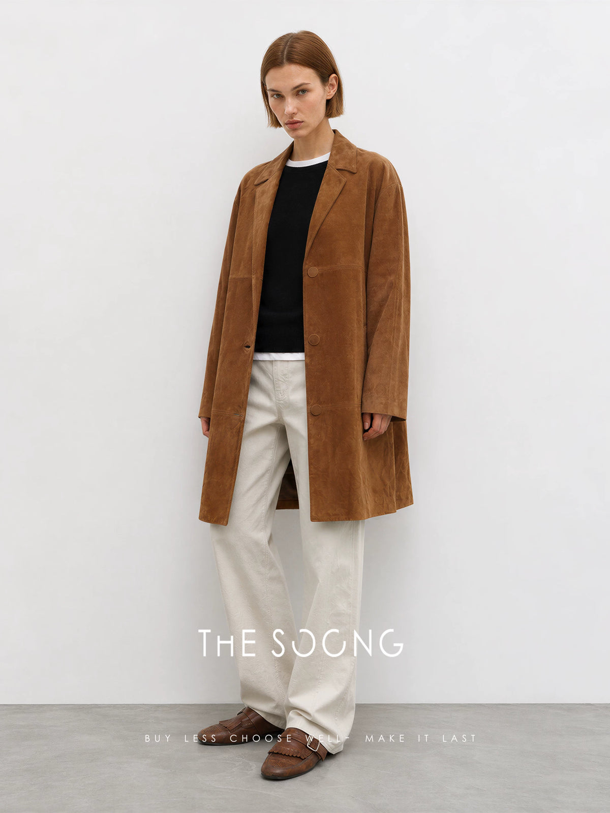 THESOONG / New Women's Pure Lambskin Fine Texture Structured Suit Collar Mid-length Leather Jacket 7758
