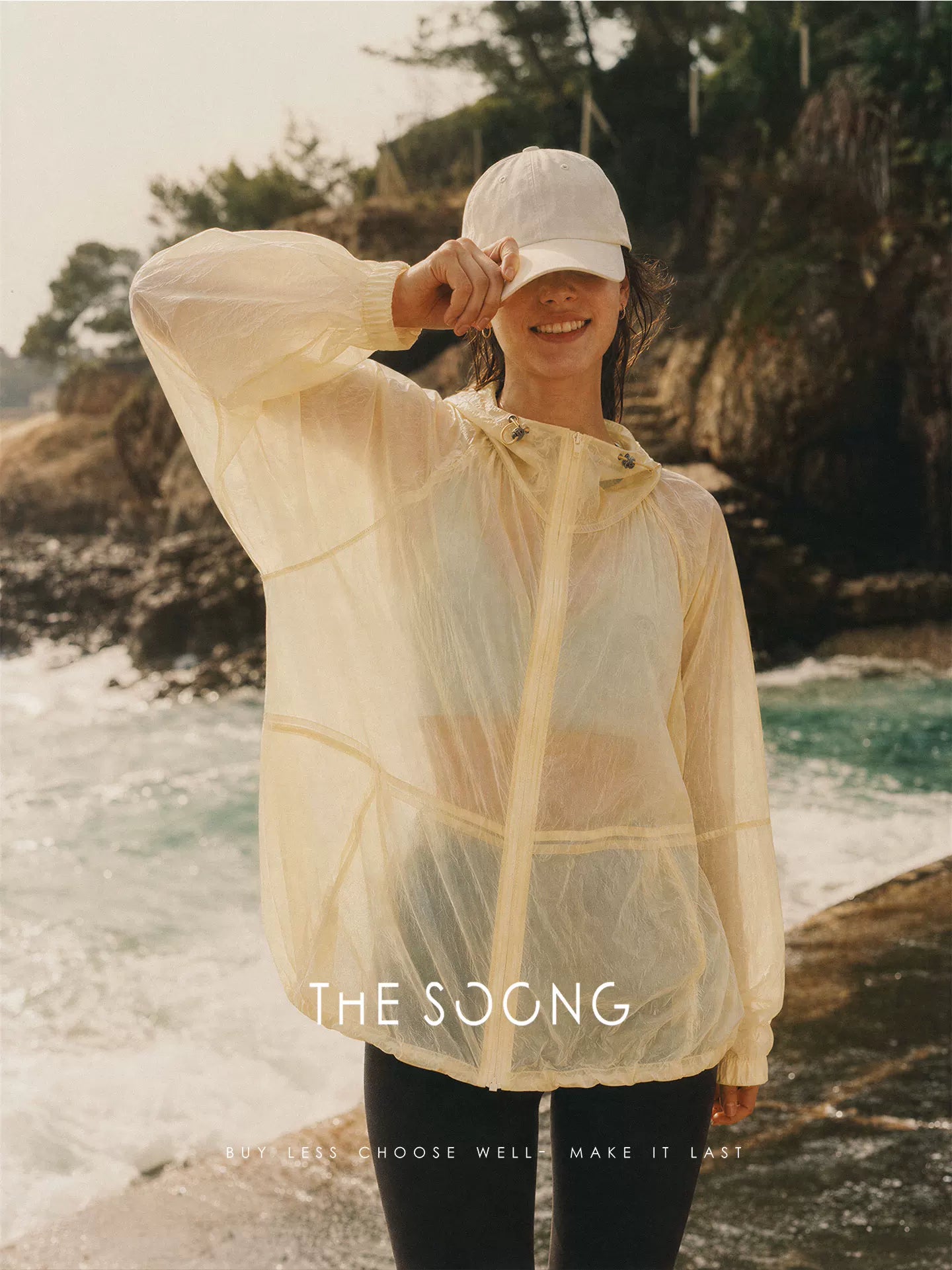 THESOONG/summer thin-structure gathered design women’s lightweight hooded sun-protective top 9220