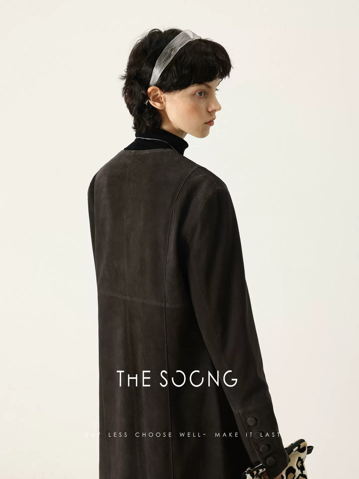 THESOONG/ 100% High-End Genuine Goat Leather Jacket for Women, Straight Trench Fit, Collarless Mid-length Leather Coat