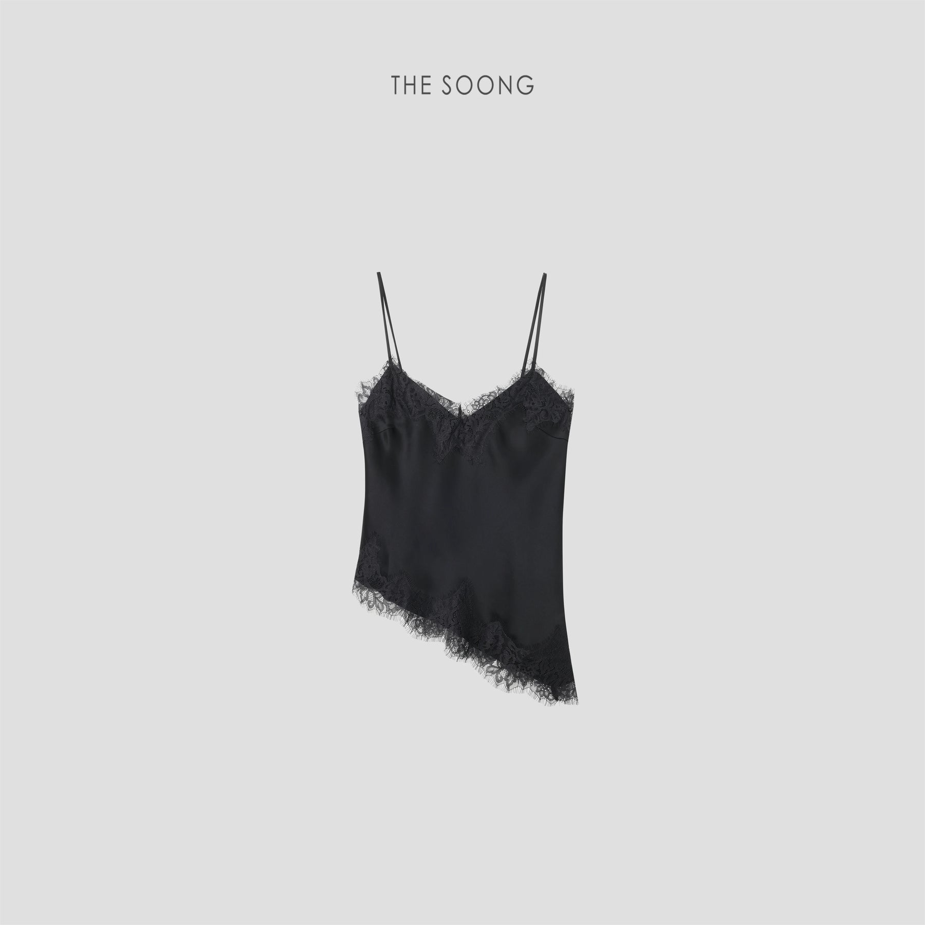THESOONG/Satin Mist Acetate Satin Eyelash Lace Slim Strap Women's Camisole 9357
