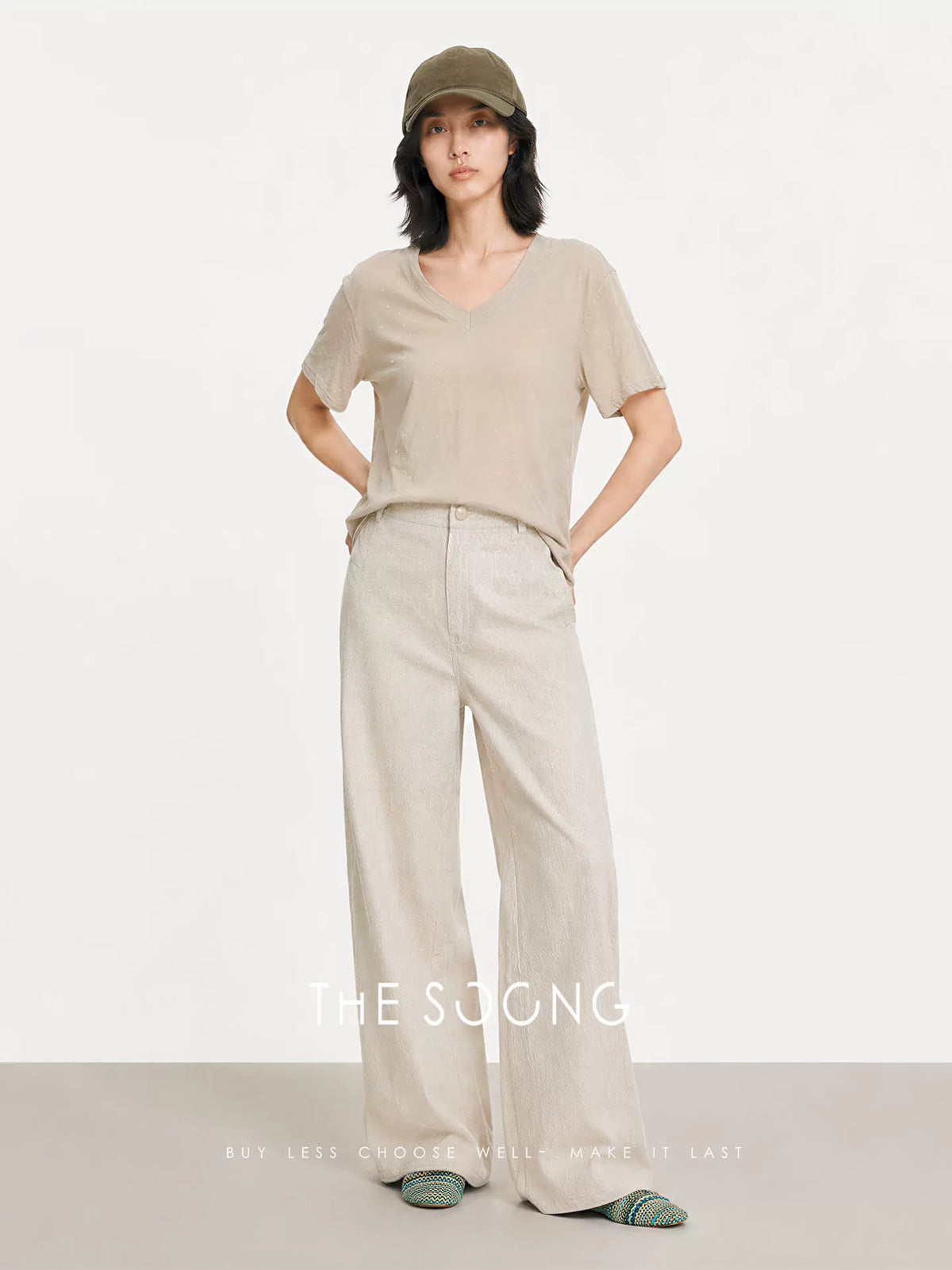THESOONG / Pure Cotton V-Neck Short Sleeve T-Shirt for Women Summer Loose Basic Top 9320