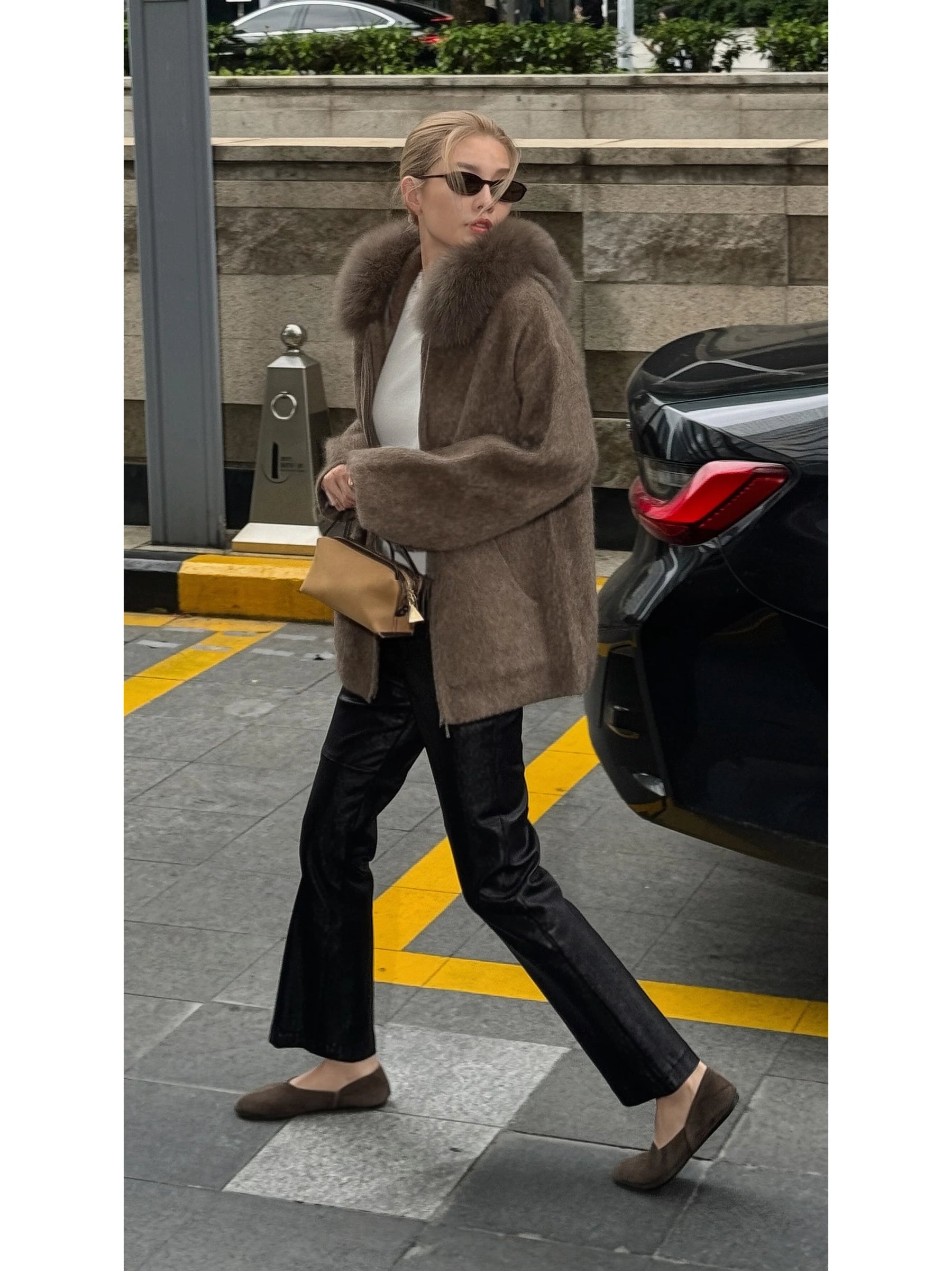 THESOONG/matte sharpness, selected imported British sheepskin high-waist slight-flare women’s leather pants 9145