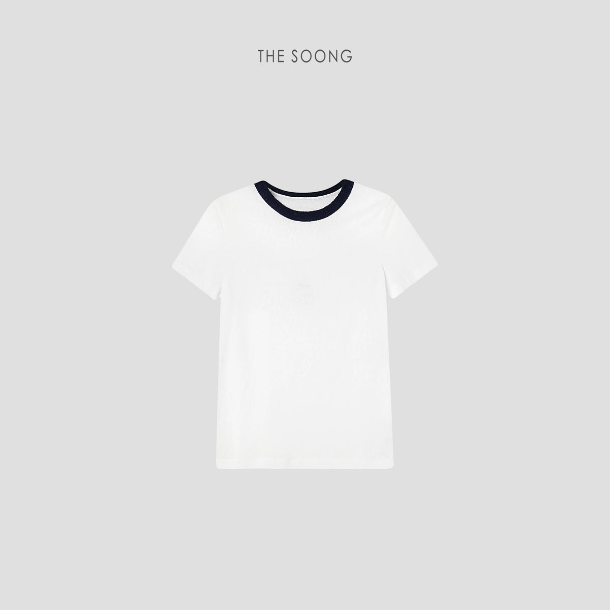THESOONG/Early Autumn Round-Neck Short Sleeve Color-Block T-Shirt, Sweat-Absorbing, Slim Fit 7433