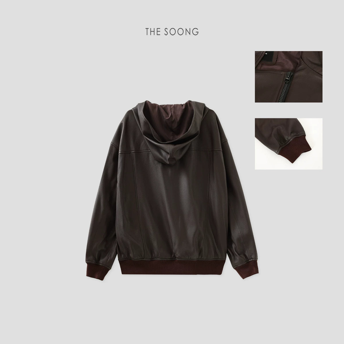 THESOONG/Turkish Imported 100% Sheepskin, Ultra-Light Fleshy Bubble Leather Hooded Leather Jacket 7673