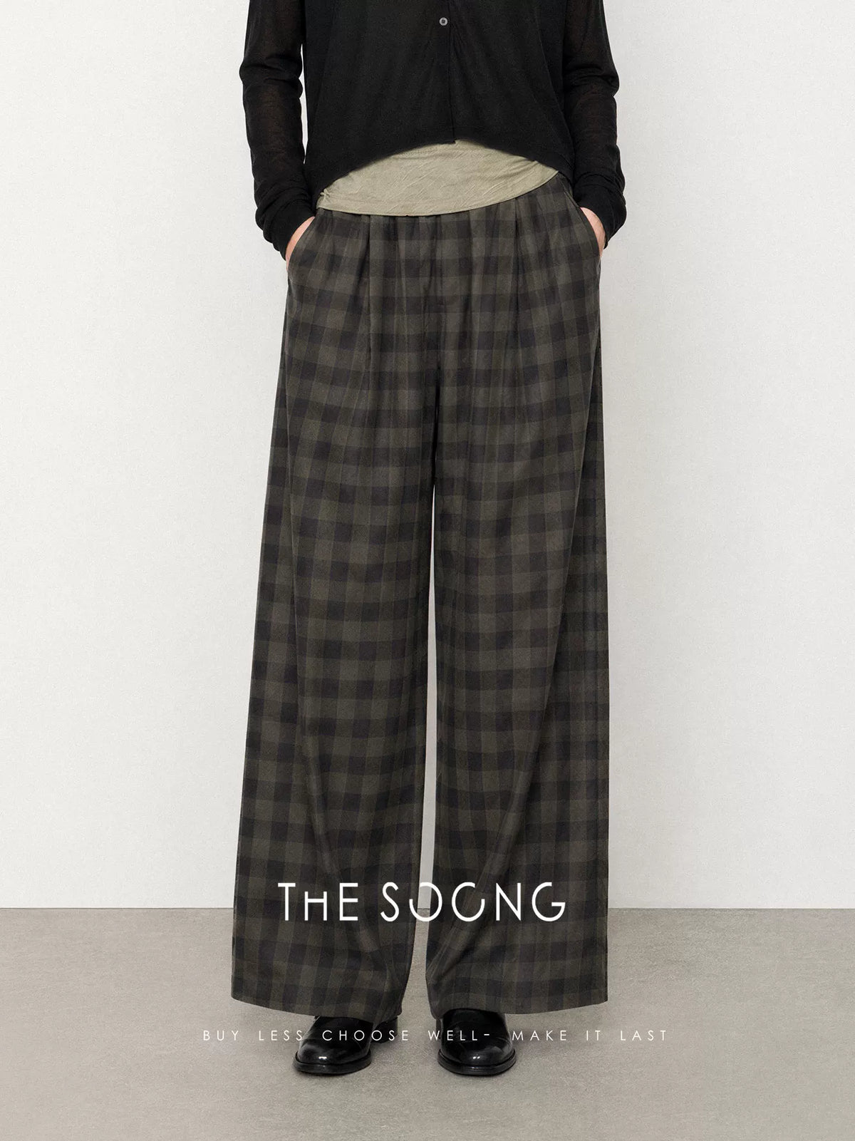 THESOONG/Breeze-Through Plaid Breathable, Dry, Non-Sticky, Hip-Concealing Slimming Nine-Point Wide-Leg Casual Pants for Women 9212