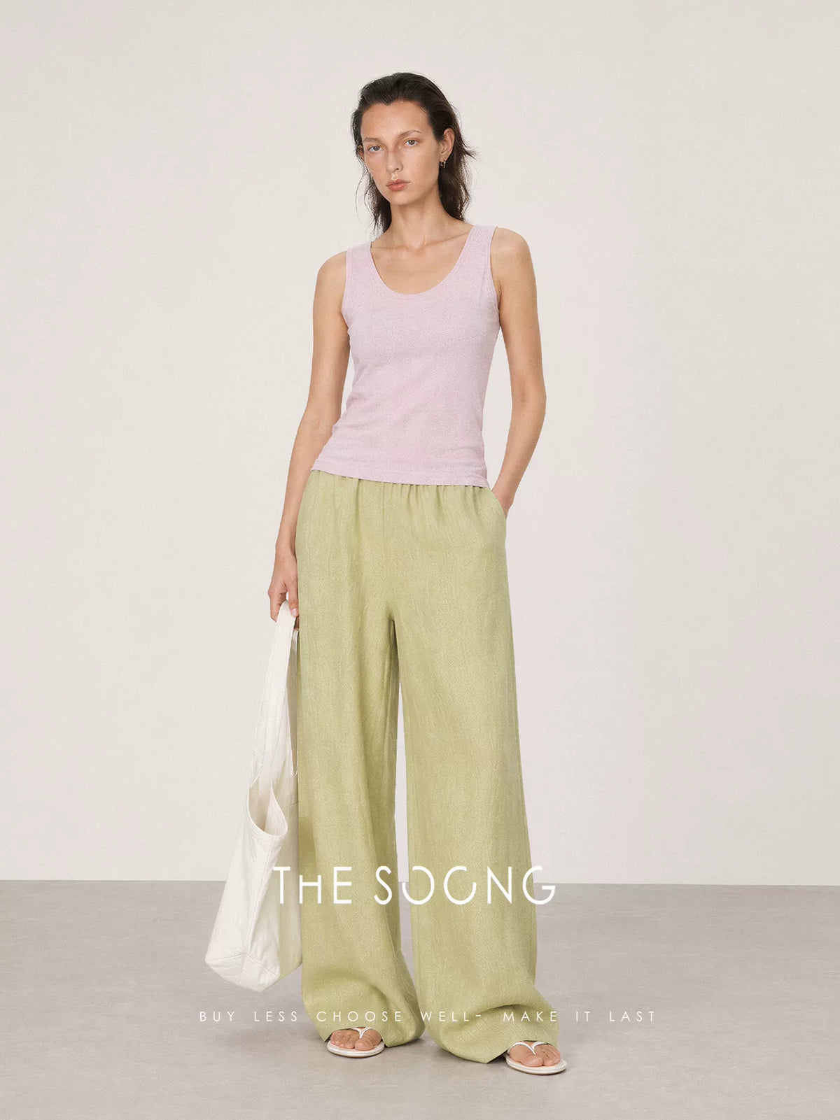 THESOONG / Lazy Relaxed Summer 100% Linen Draped Neat Wide-Leg Casual Pants for Women 9216