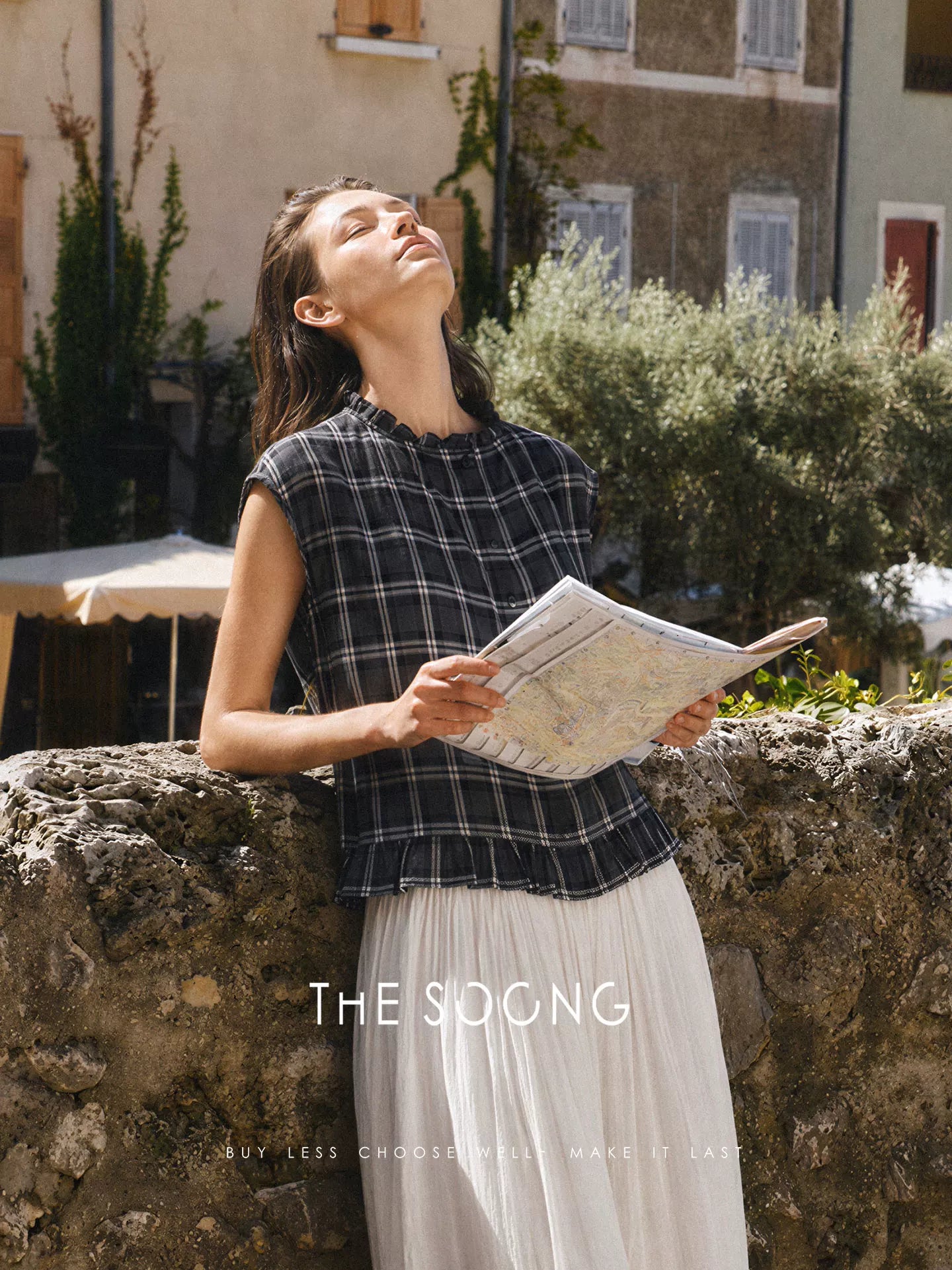 THESOONG/Yarn-Dyed Plaid Summer 100% Pure Cotton Wrinkled Split Double-Sided Vest Top for Women 9215