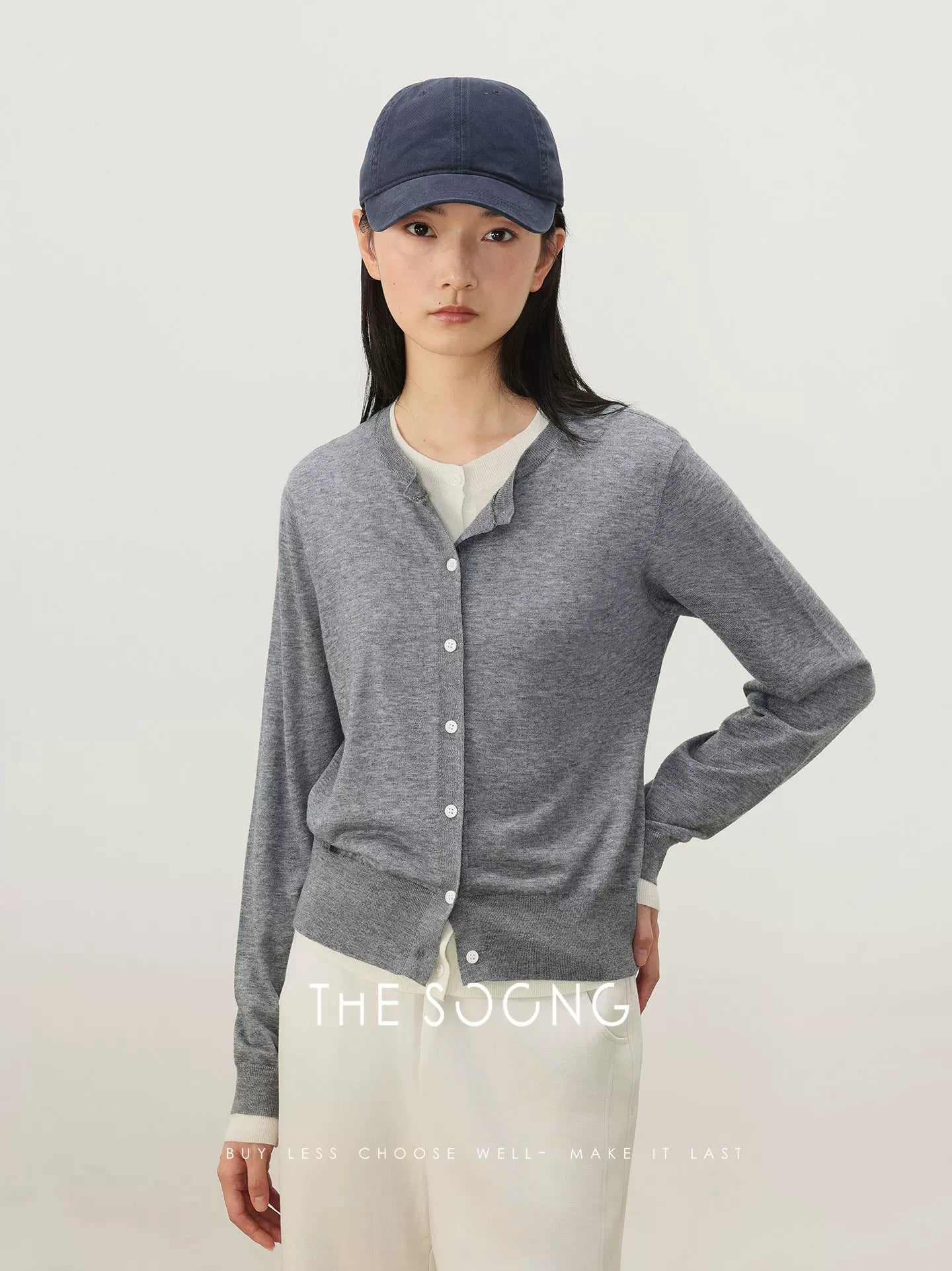 THESOONG/Spring Faux Two-Piece Wool Knit Cardigan Base Shirt Long Sleeve Slim Fit Women HWMY8491