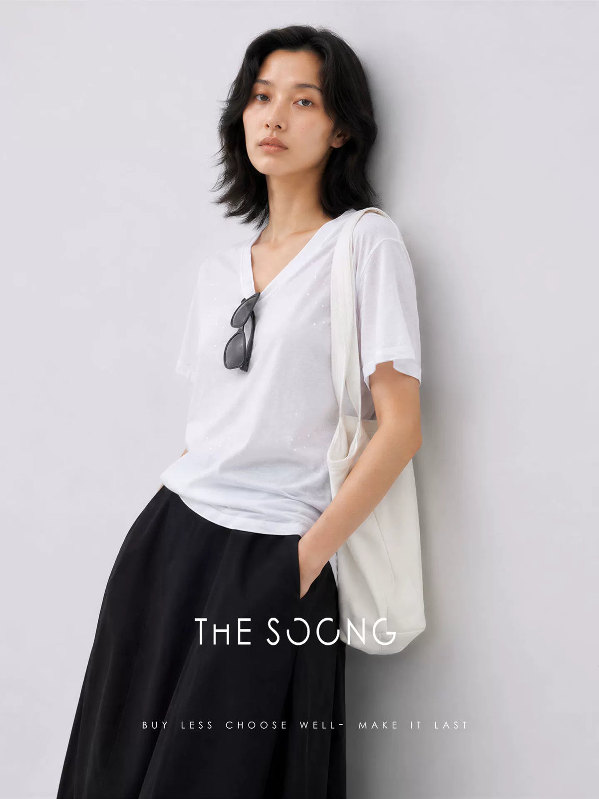 THESOONG / Pure Cotton V-Neck Short Sleeve T-Shirt for Women Summer Loose Basic Top 9320