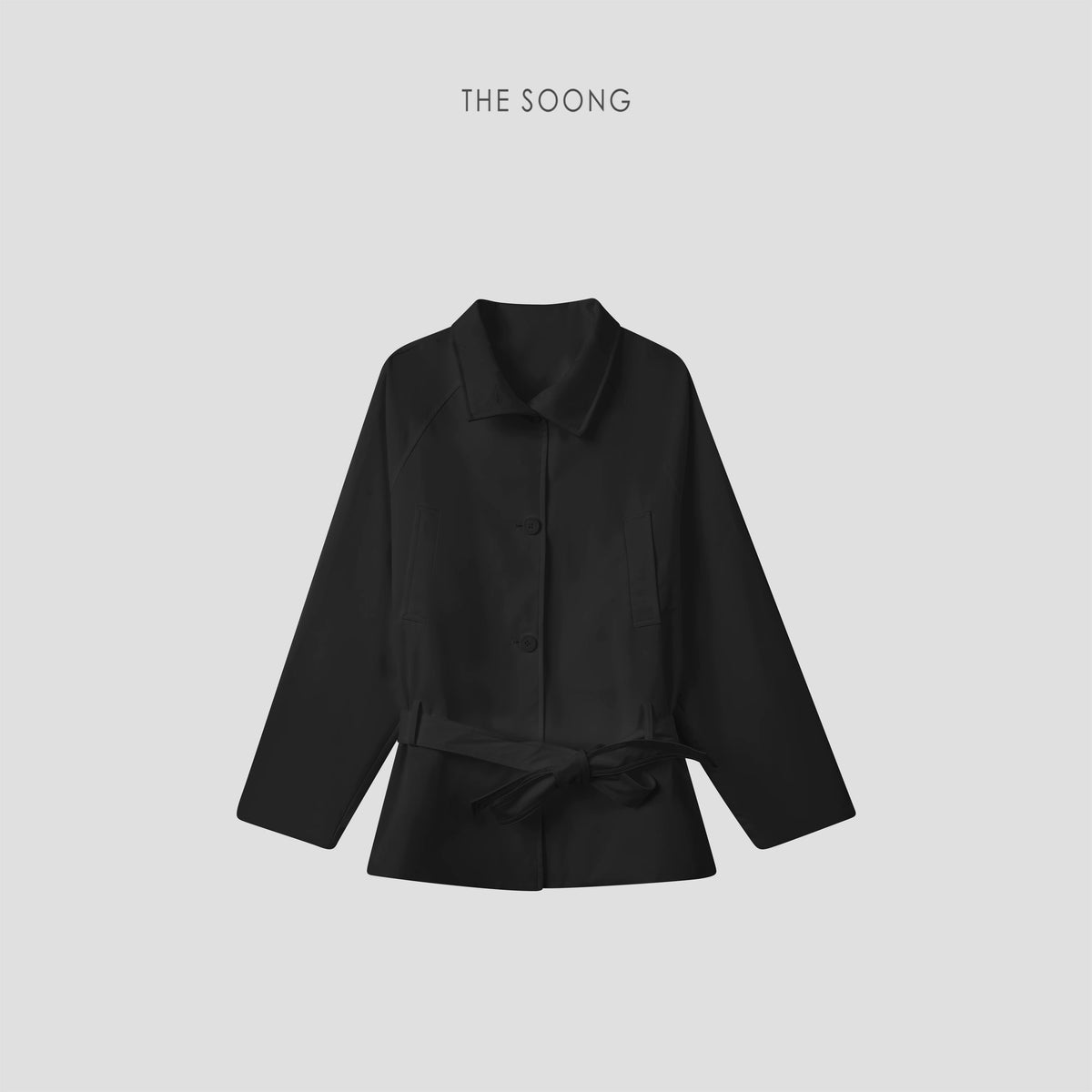 THESOONG/Early Spring New Minimalist Style Line-Sense Stand Collar Adjustable Waist Trench Coat HWWT8644