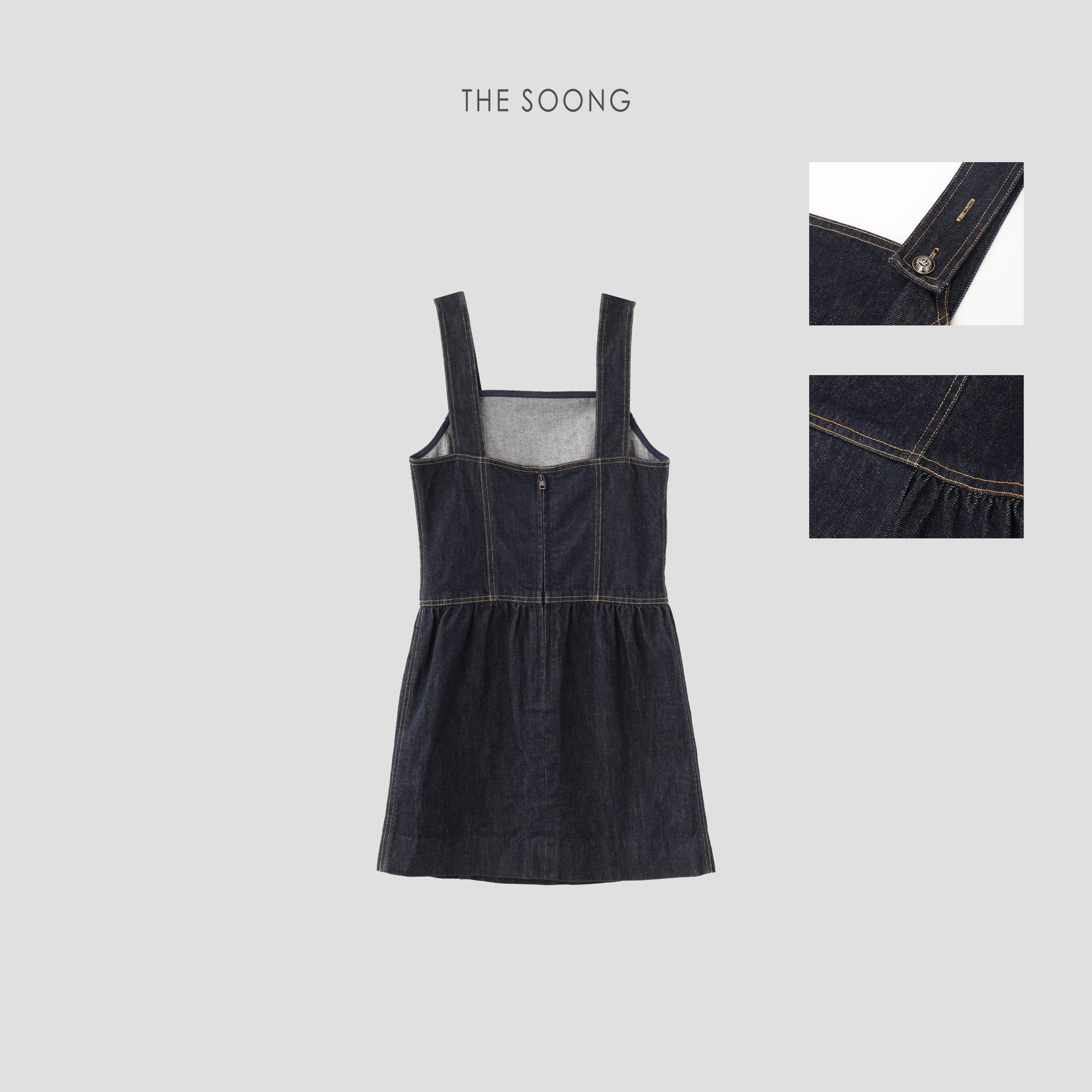 THESOONG/Paris Suspender Skirt 100% Pure Cotton Breathable Comfortable Line-Feeling Women's Denim Suspenders Dress 7630