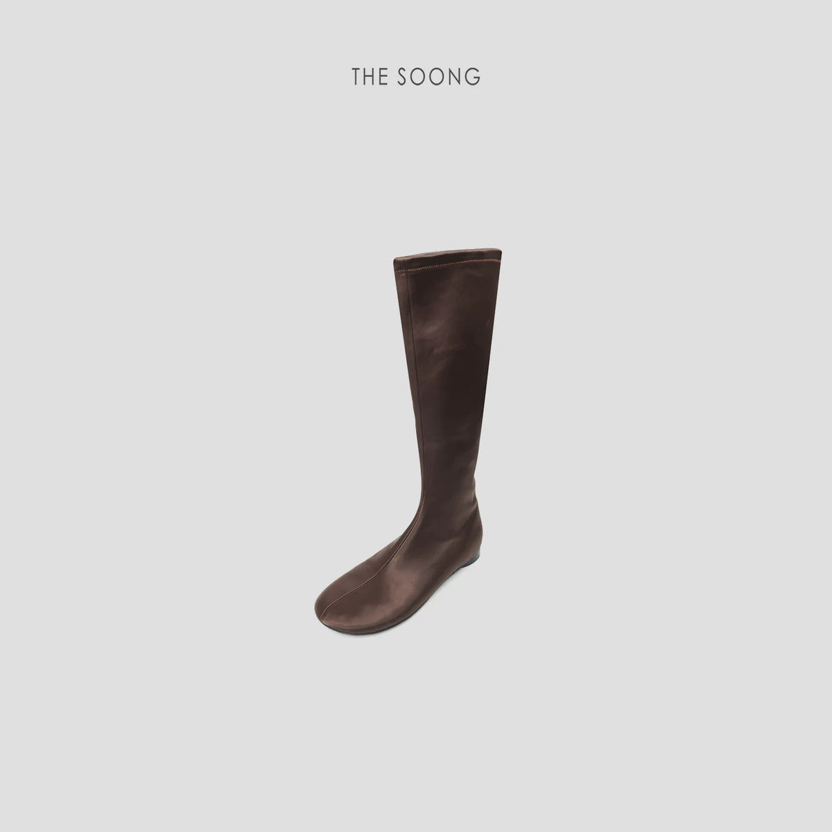 THESOONG/Luxurious flowing stretchy silk satin glossy pointed mid-calf boots 7570
