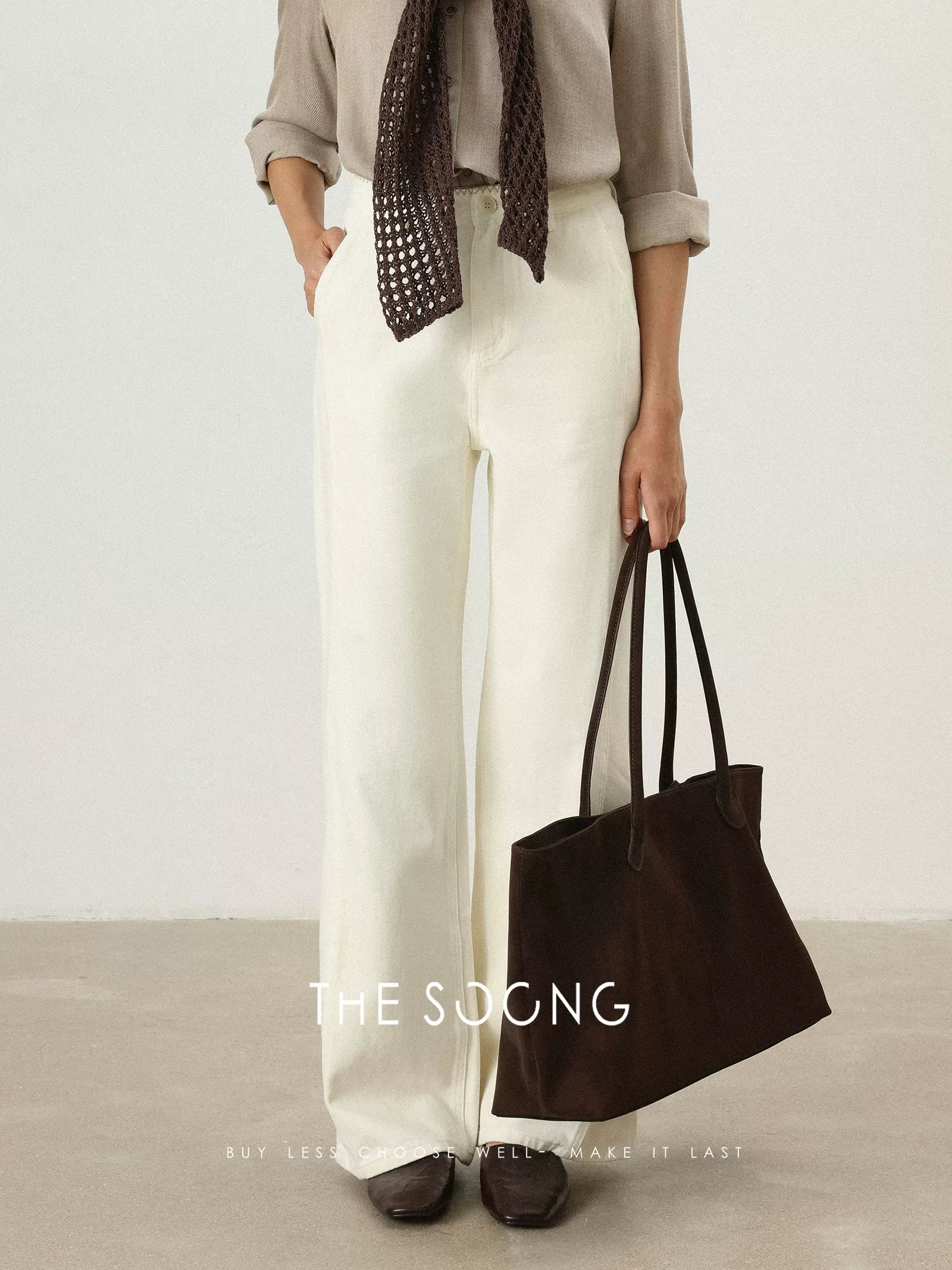 THESOONG/Bud Flower Pants Pure Cotton 11.5 Angao Milled Sand-Washed Mid-Rise Zipper Jeans for Women 6852