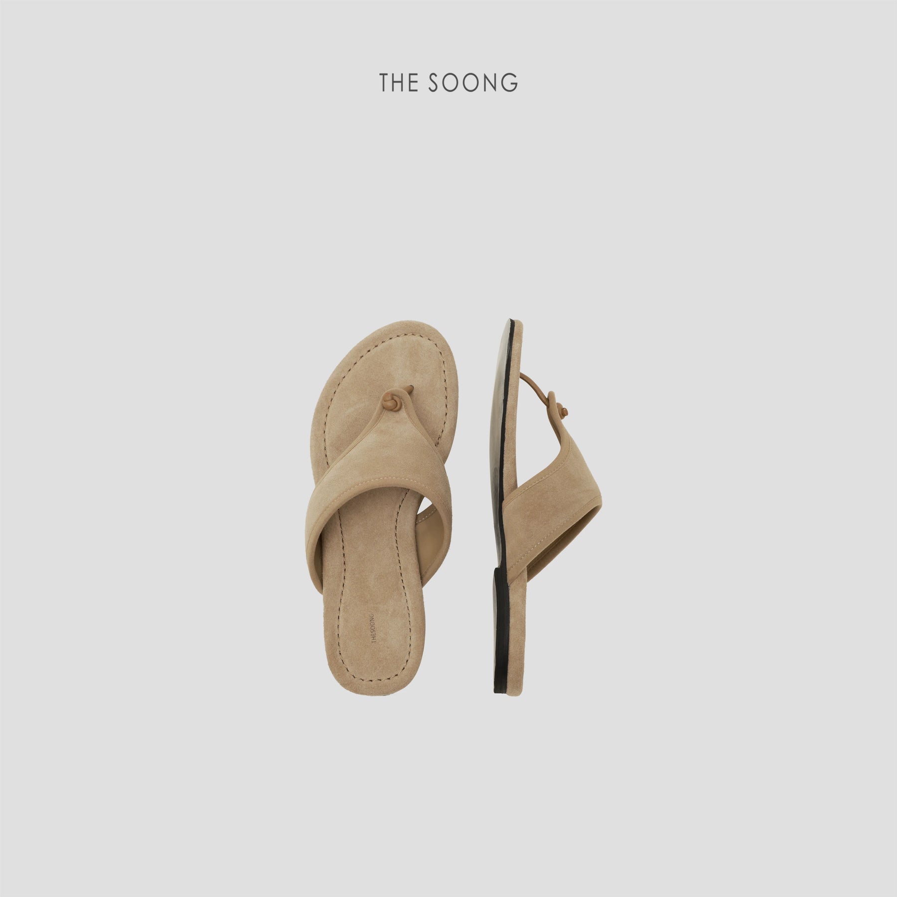 THESOONG / "Lazy High-End" Soft Anti-Slip Suede Leather Toe-Clip Flat Sandals 8855